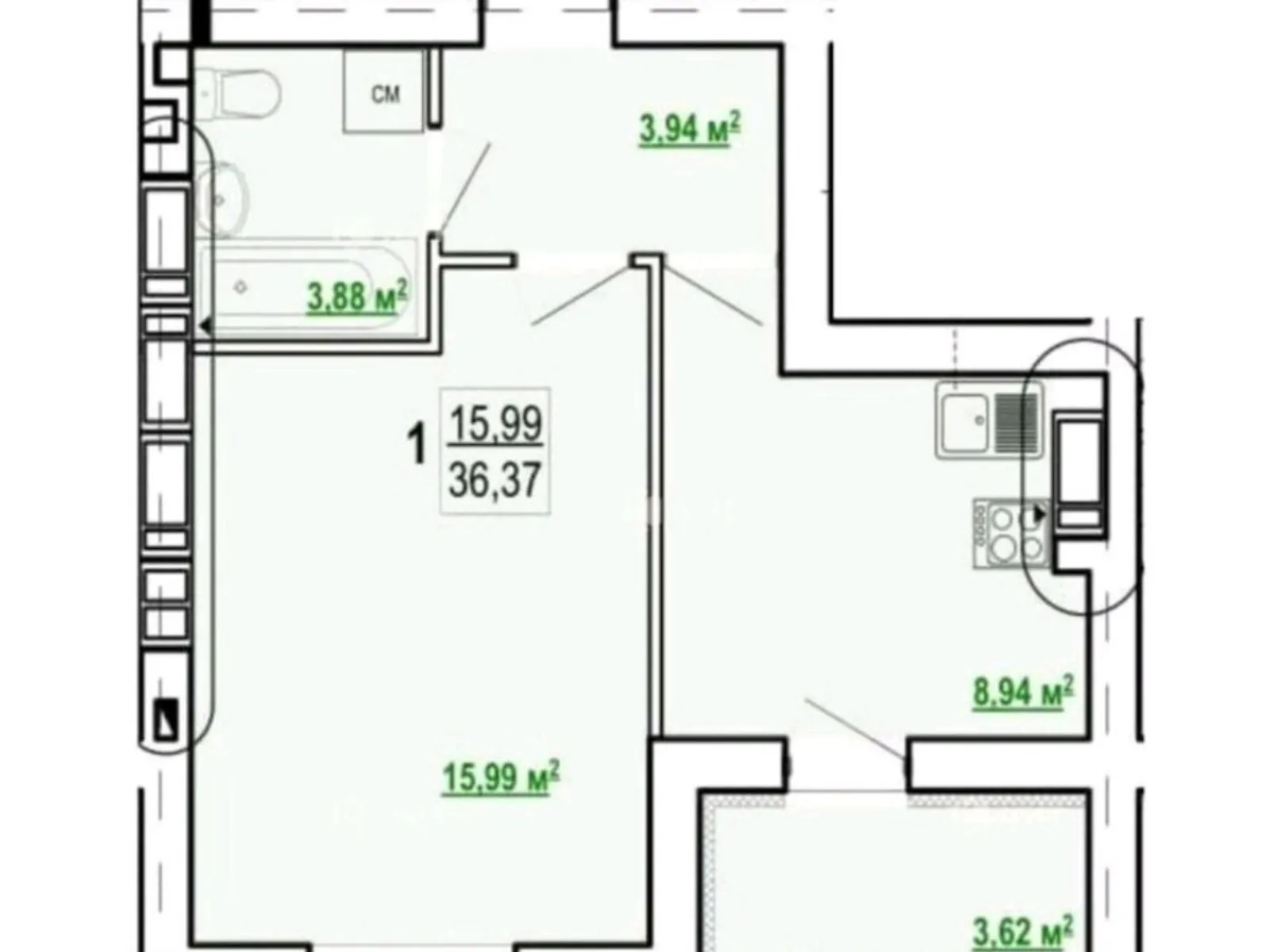 Продается 1-комнатная квартира 37 кв. м в Харькове - фото 2