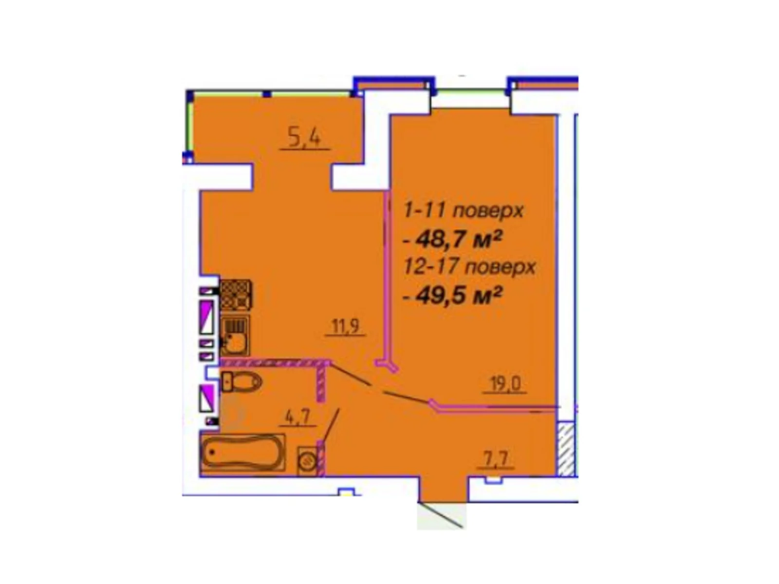 Продается 1-комнатная квартира 49.5 кв. м в Черкассах, цена: 36602 $ - фото 1