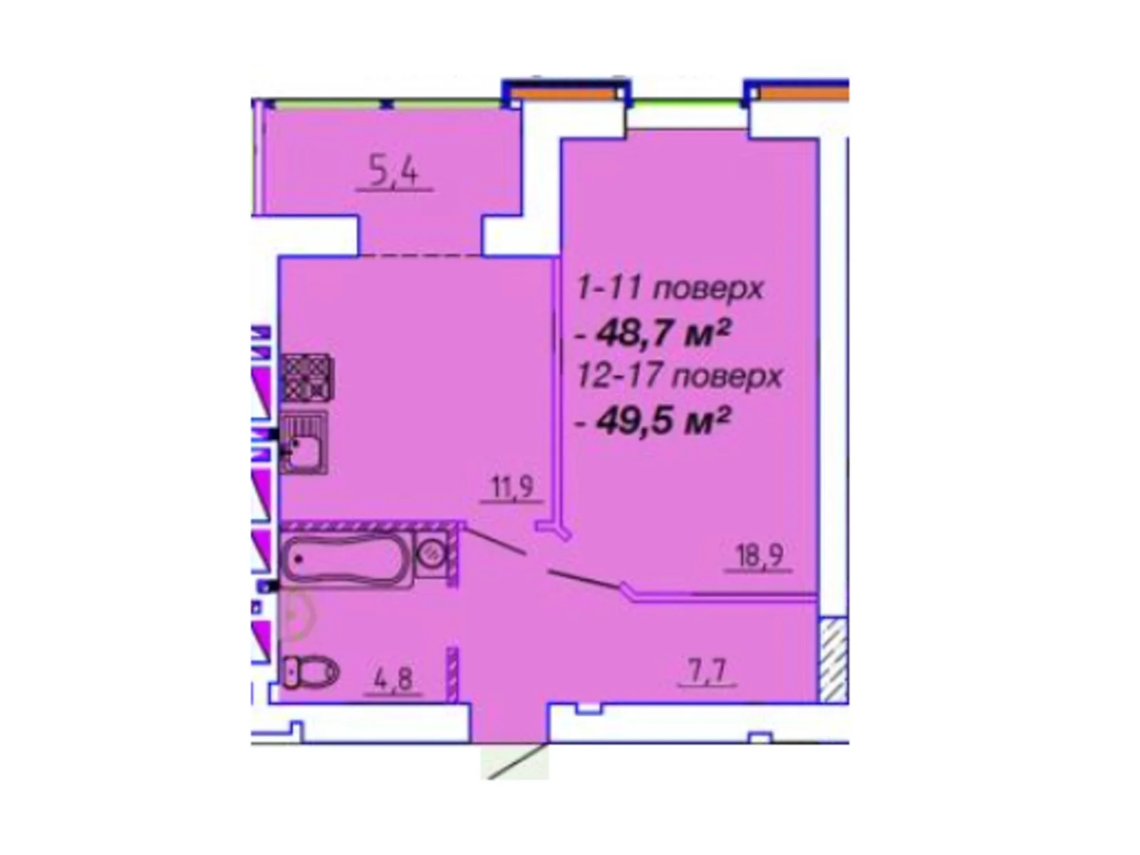 Продается 1-комнатная квартира 48.7 кв. м в Черкассах - фото 1