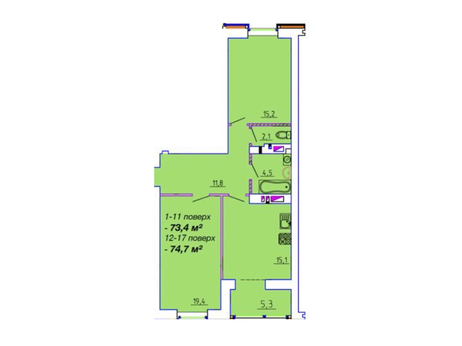 Продается 2-комнатная квартира 73.4 кв. м в Черкассах - фото 1