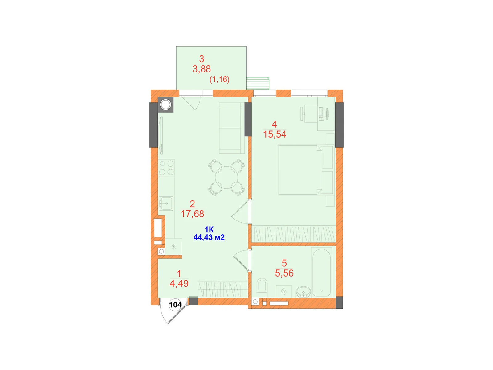 Продается 1-комнатная квартира 44.43 кв. м в Черновцах, ул. Олексы Алмазова(Кутузова Михаила фельдмаршала), 4 - фото 1