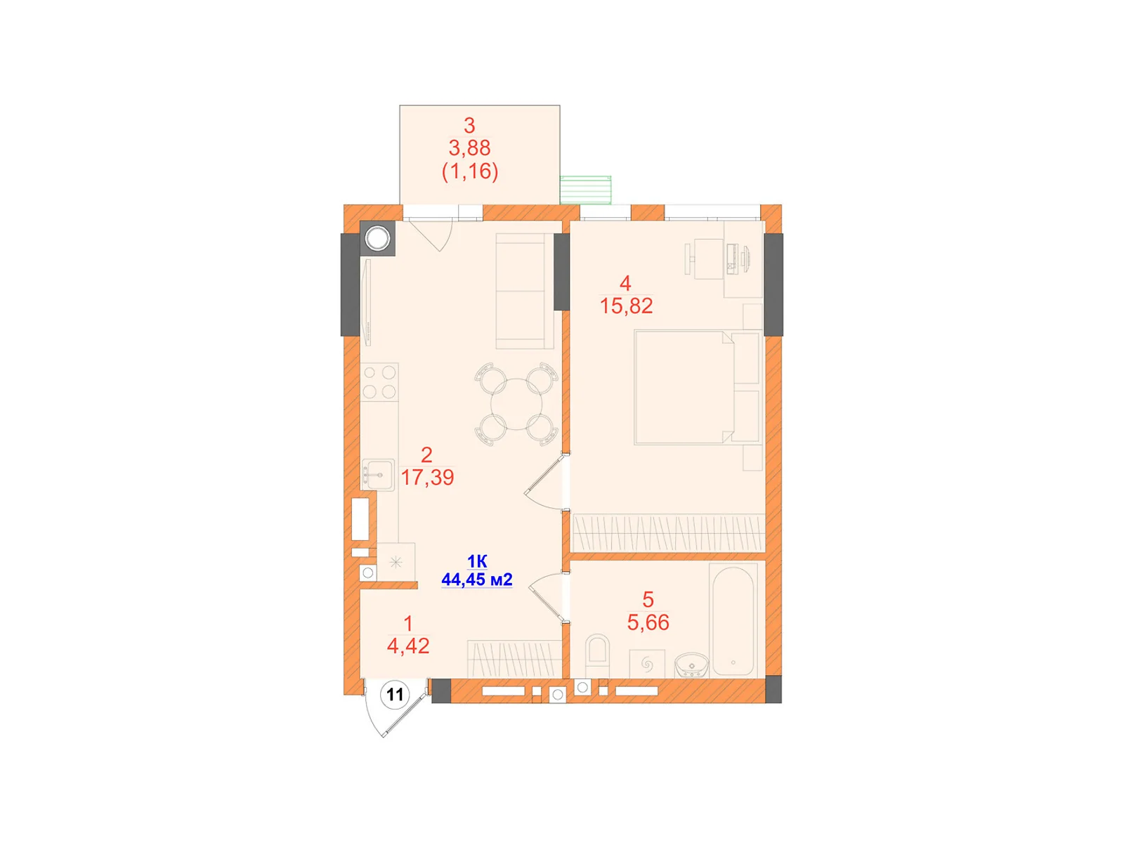 Продается 1-комнатная квартира 44.45 кв. м в Черновцах, ул. Олексы Алмазова(Кутузова Михаила фельдмаршала), 4 - фото 1
