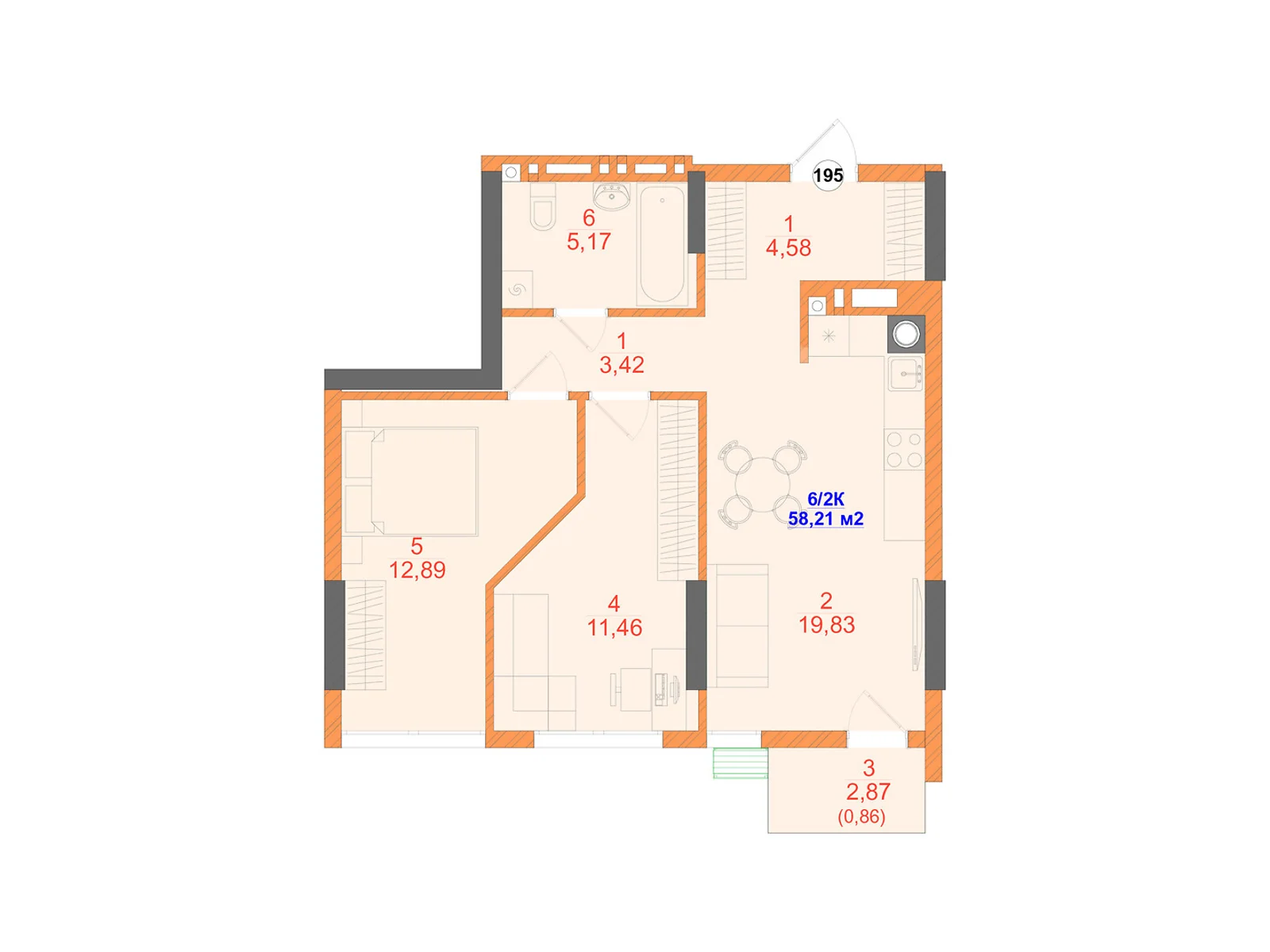 Продается 2-комнатная квартира 58.21 кв. м в Черновцах, ул. Олексы Алмазова(Кутузова Михаила фельдмаршала), 4 - фото 1