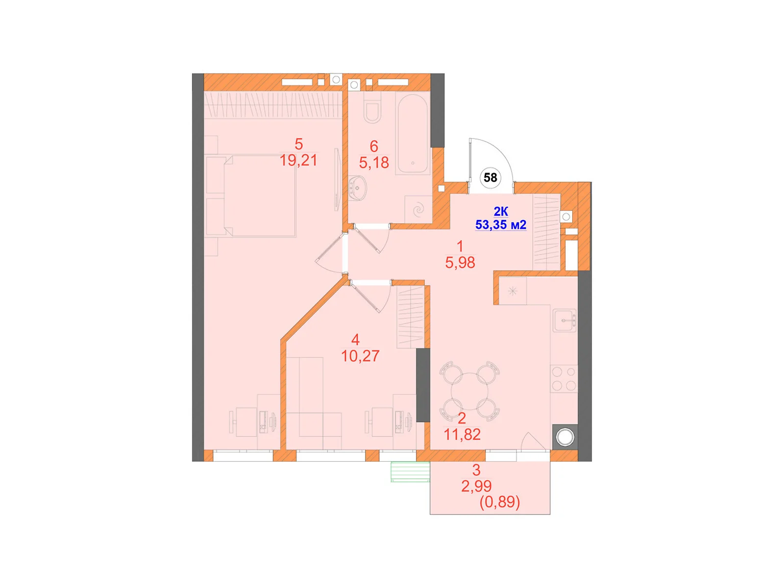 Продается 2-комнатная квартира 53.35 кв. м в Черновцах - фото 1