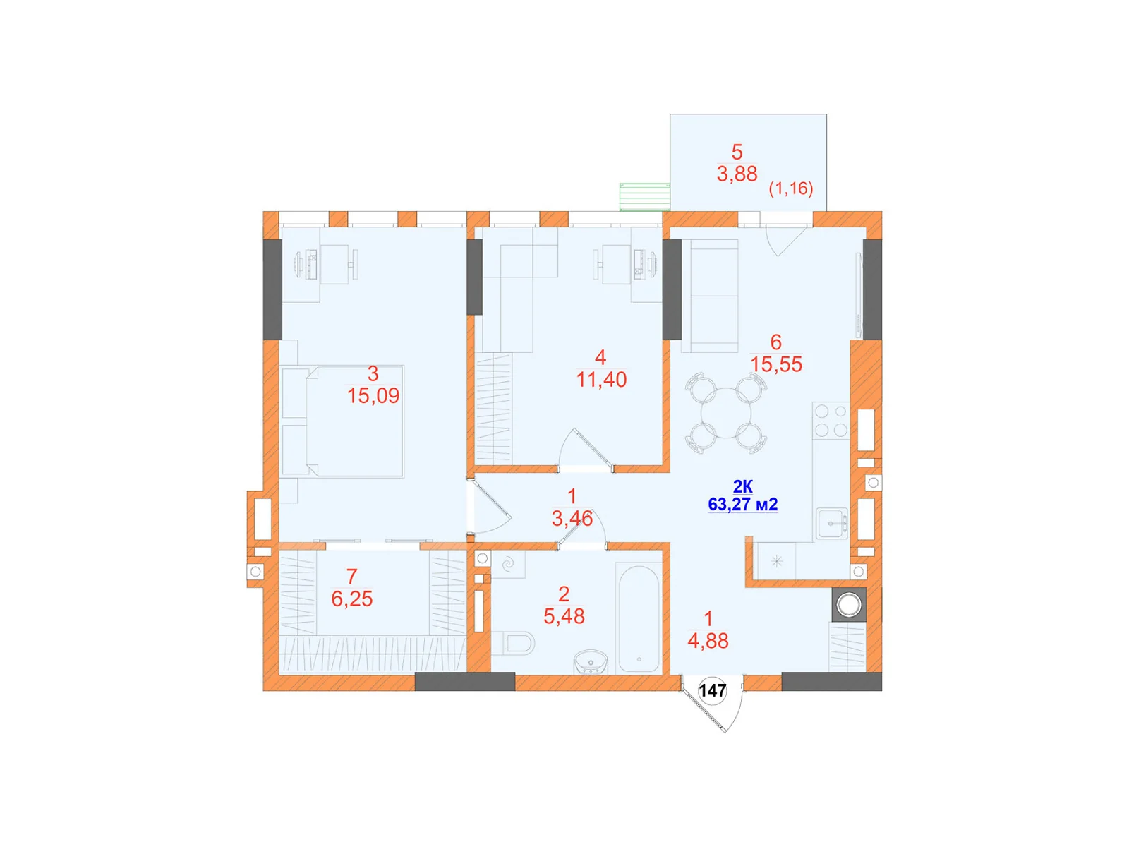 Продается 2-комнатная квартира 63.27 кв. м в Черновцах, ул. Олексы Алмазова(Кутузова Михаила фельдмаршала), 4 - фото 1