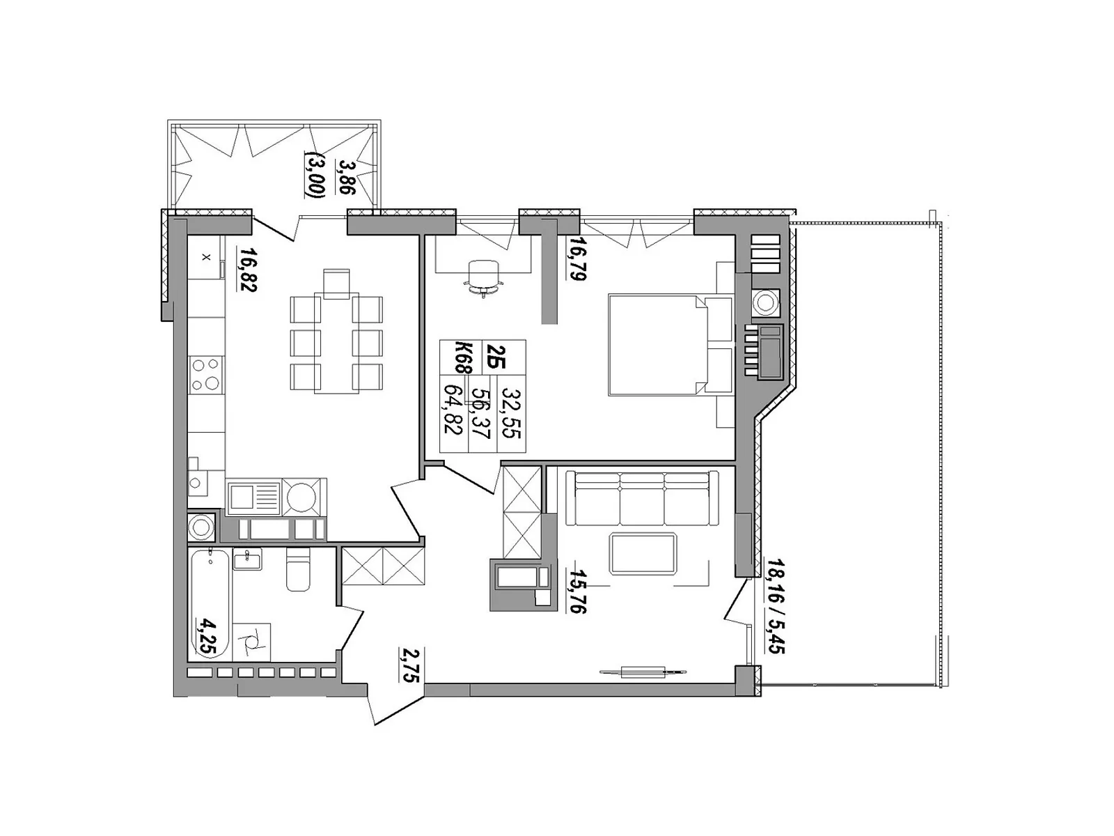 2-комнатная квартира 65.9 кв. м в Тернополе, ул. Будного Степана, 26Б - фото 1