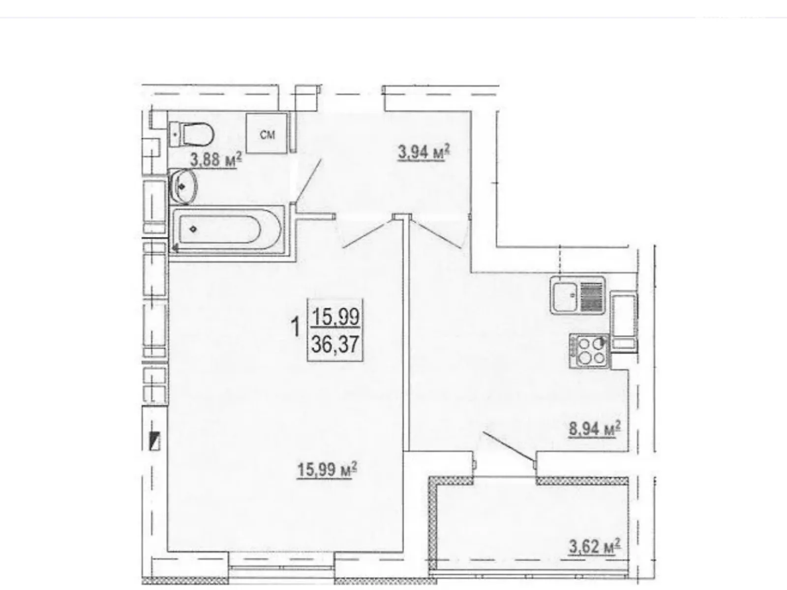 Продается 1-комнатная квартира 36.37 кв. м в Харькове, ул. Борткевича, 15 - фото 1