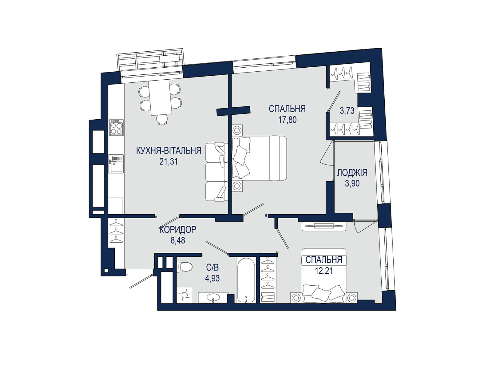 Продається 2-кімнатна квартира 59.47 кв. м у Львові, вул. Княгині Ольги, 120 - фото 1