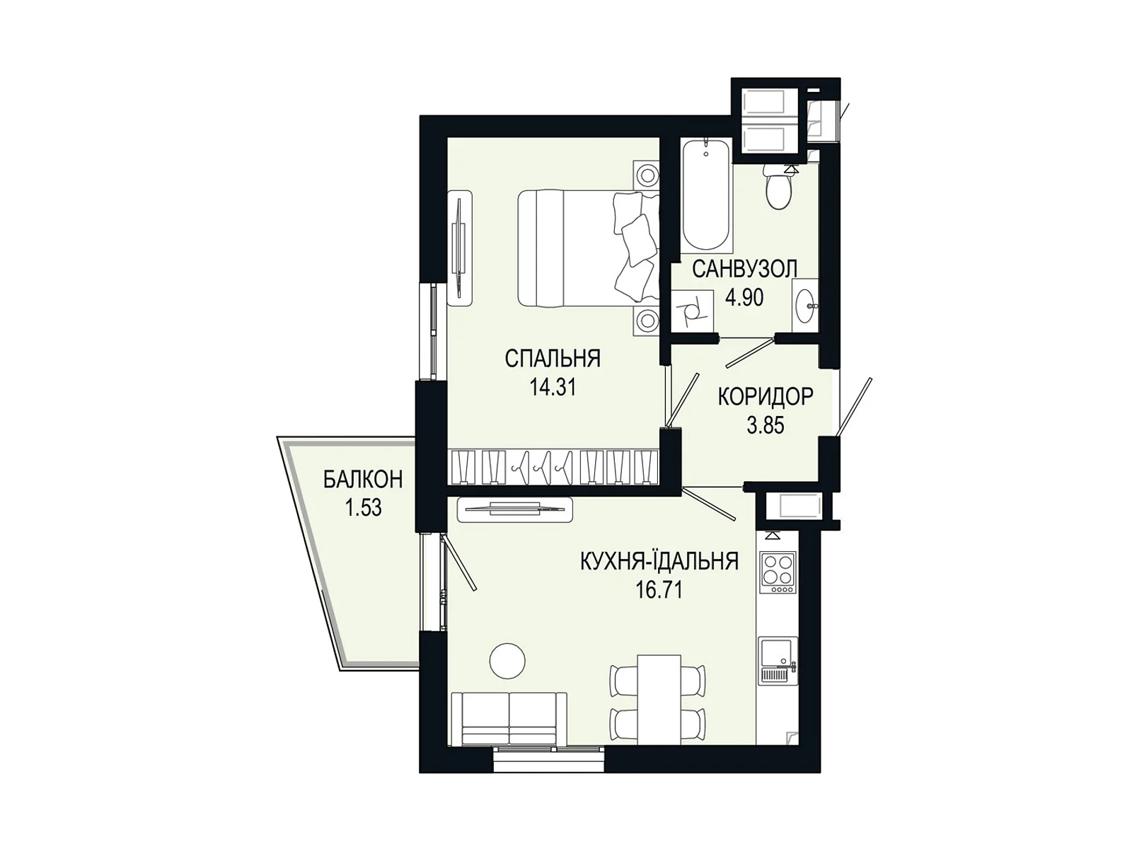 Продается 1-комнатная квартира 41.3 кв. м в Львове, ул. Щурата - фото 1
