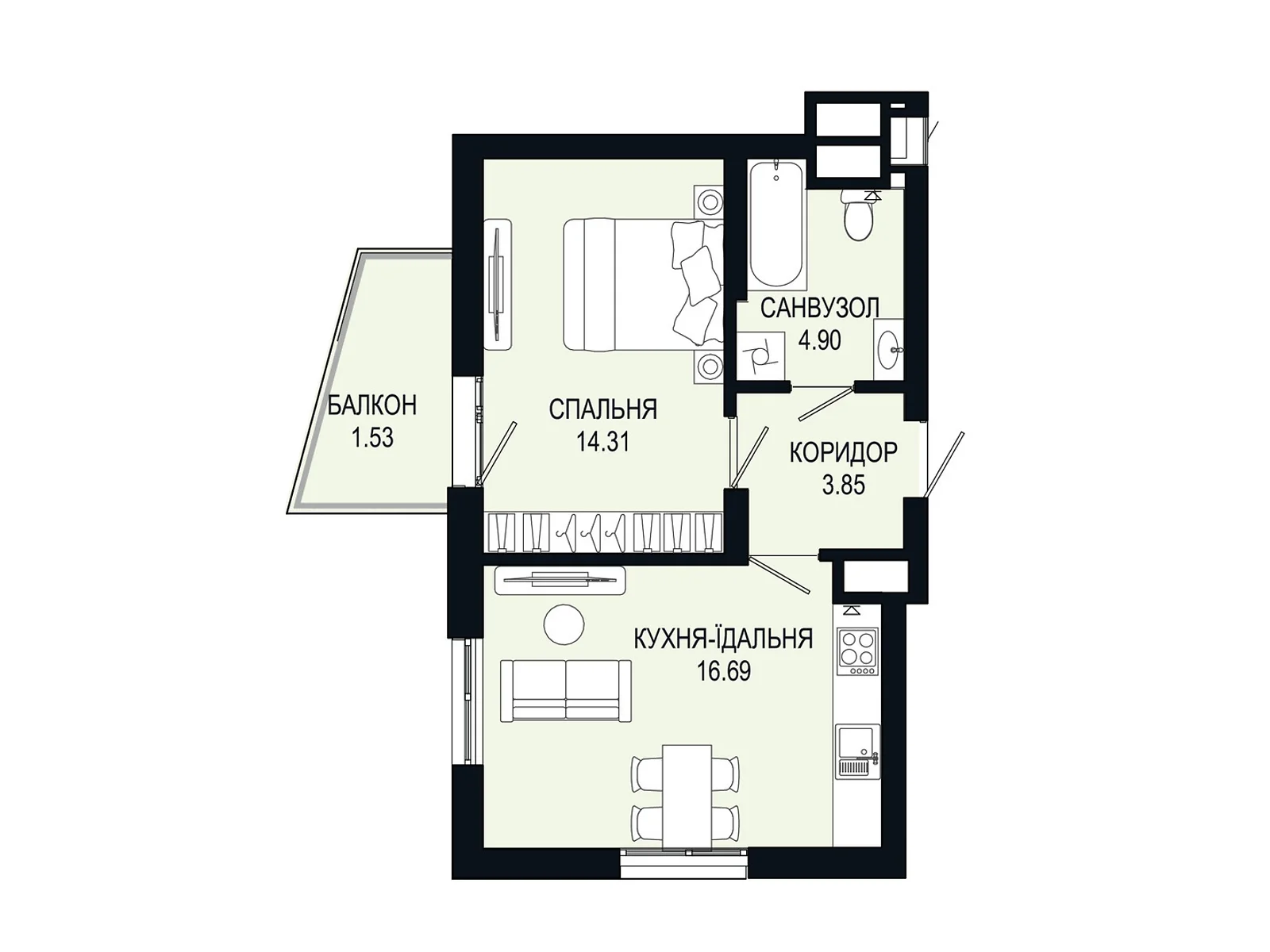 Продается 1-комнатная квартира 41.28 кв. м в Львове, ул. Щурата - фото 1