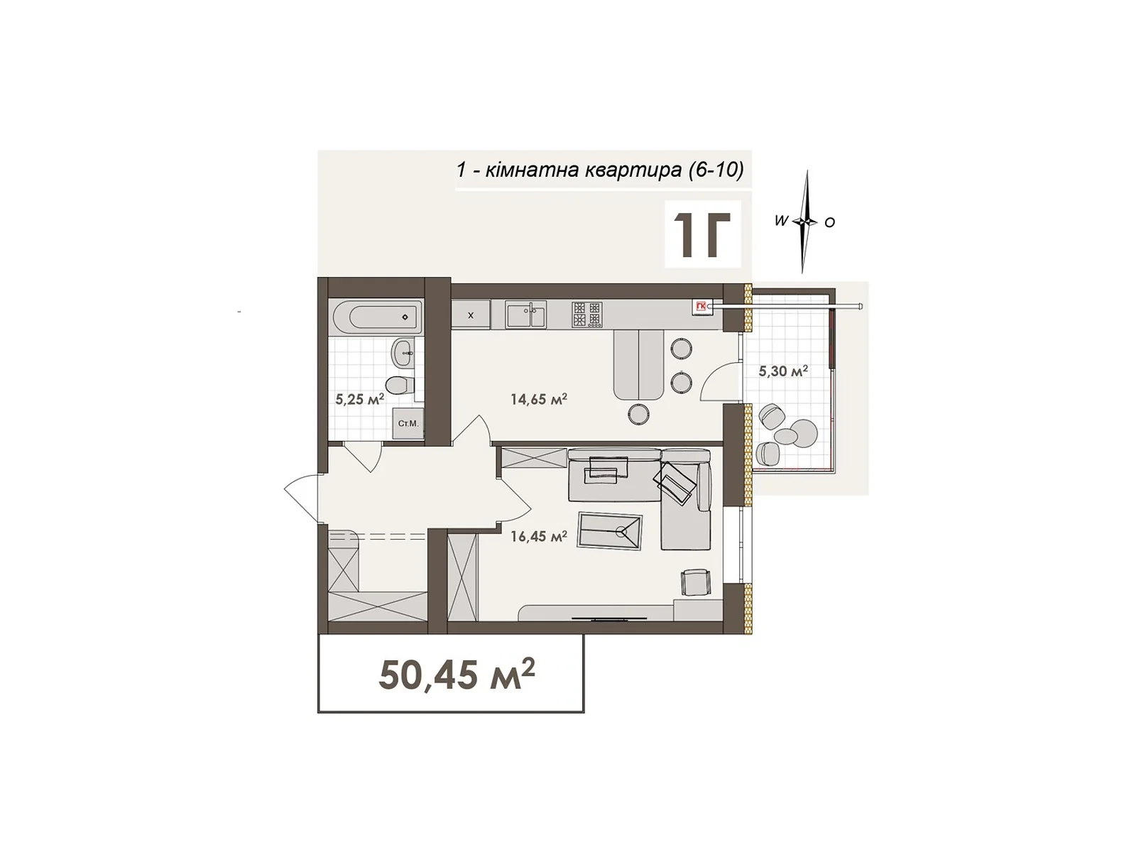 Продається 1-кімнатна квартира 50.45 кв. м у Вінниці, вул. Стрілецька, 23 - фото 1