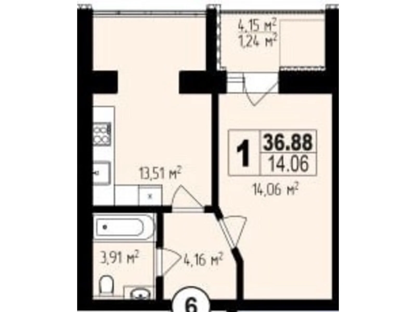 Продается 1-комнатная квартира 36.88 кв. м в Хмельницком, ул. Проскуровского Подполья, 131/2 - фото 1