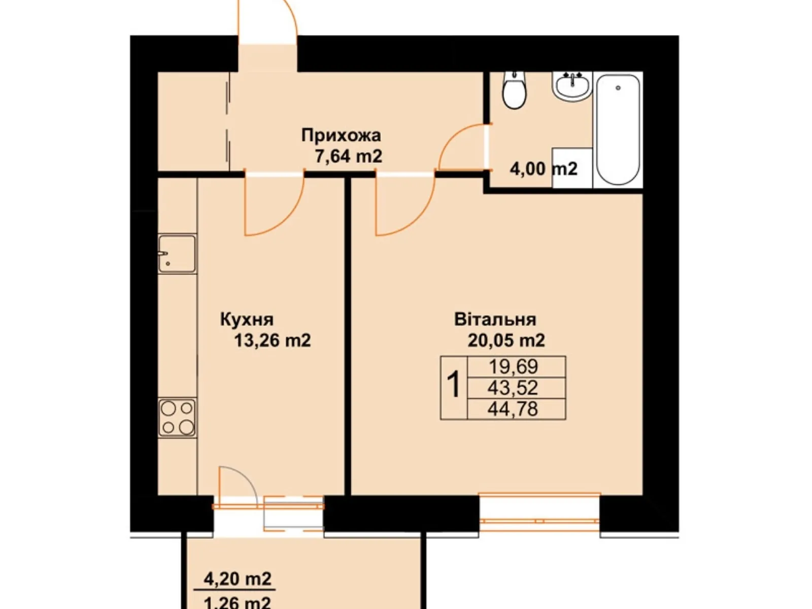 Продається 1-кімнатна квартира 44.7 кв. м у Чорткові, цена: 24138 $ - фото 1