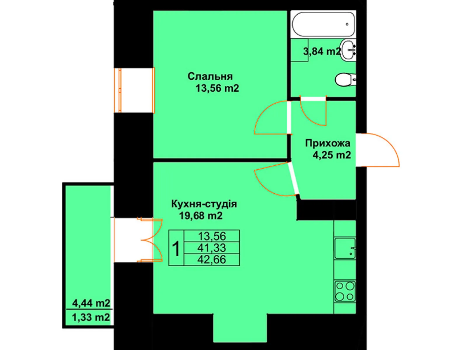Продается 1-комнатная квартира 42.6 кв. м в Черткове, ул. Млынарская, 14 - фото 1