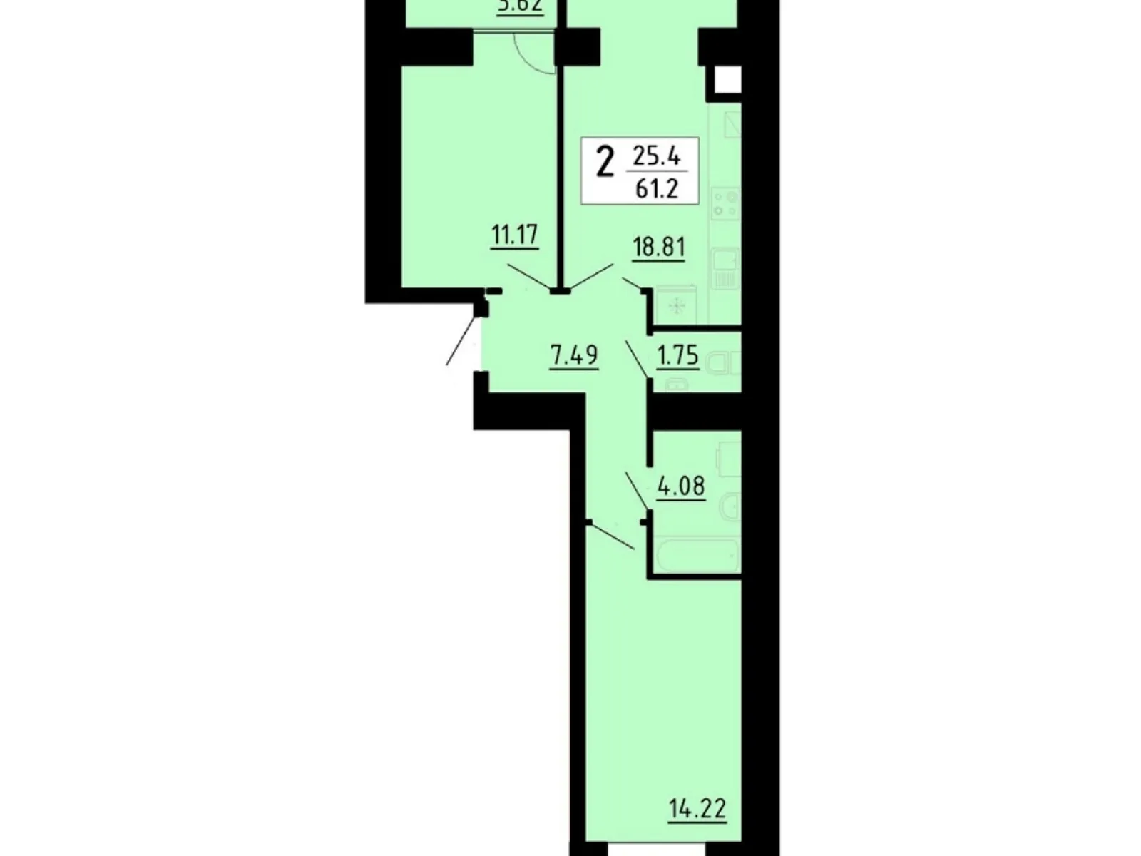 2-комнатная квартира 61.2 кв. м в Тернополе, ул. Академика Сергея Королева, 7Б - фото 1
