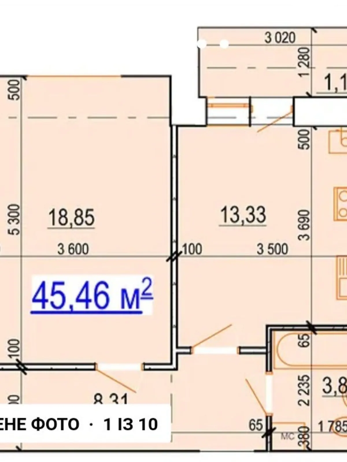 Продается 1-комнатная квартира 45.46 кв. м в Виннице, 4-й пер. Леонида Каденюка(Комарова), 1 - фото 1