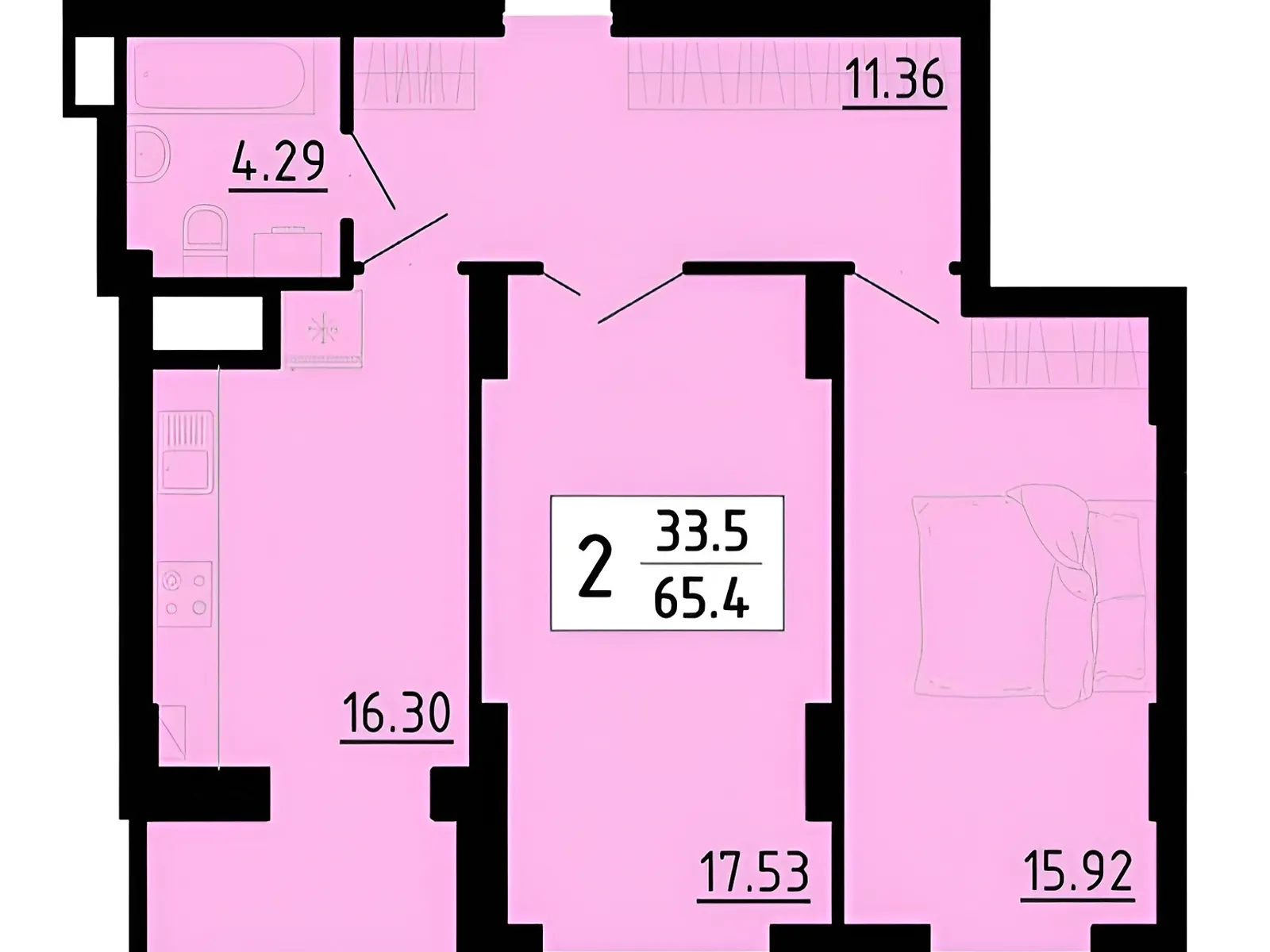 2-комнатная квартира 65.4 кв. м в Тернополе, ул. Энергетическая, 5А - фото 1