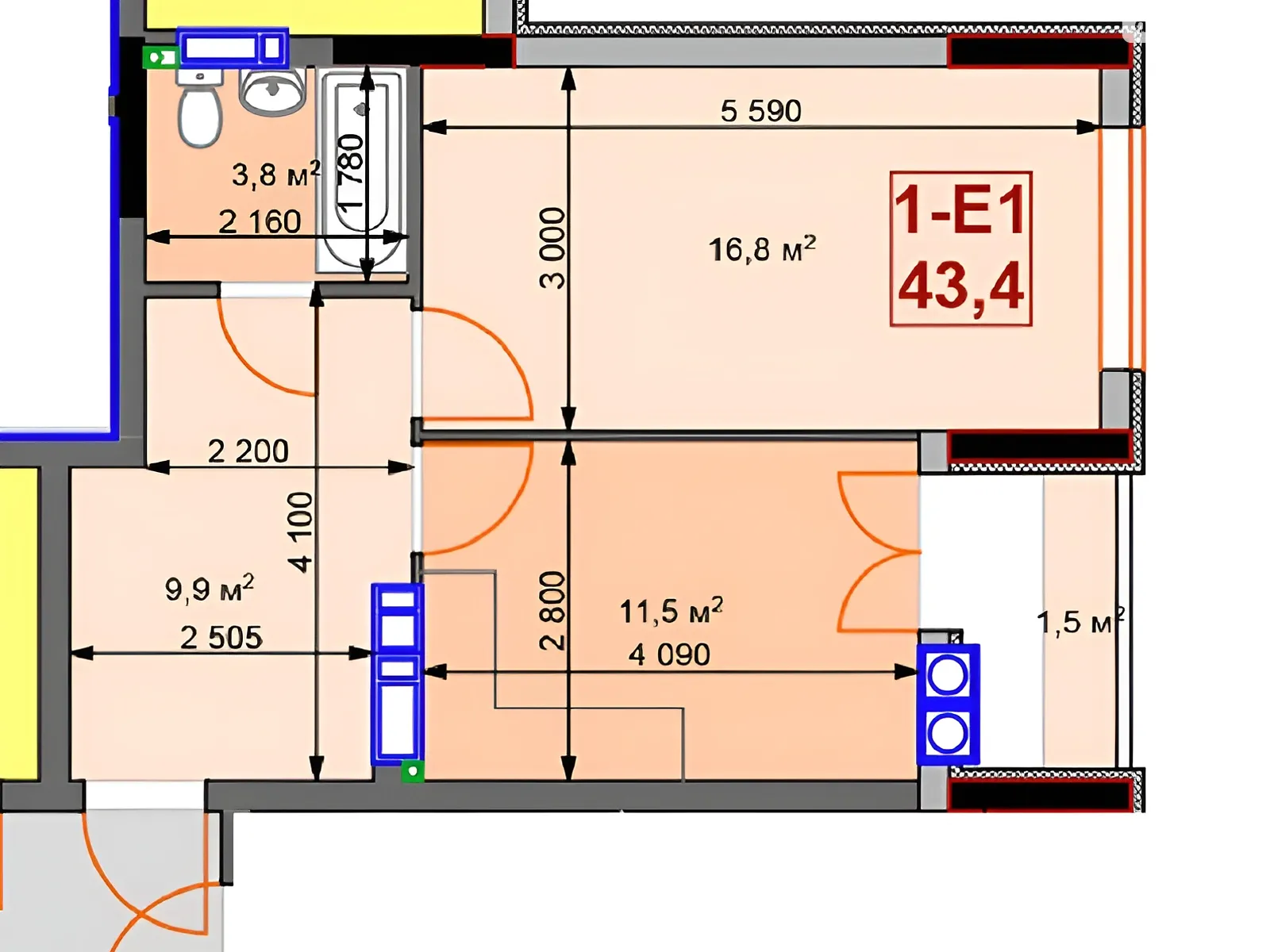 Продається 1-кімнатна квартира 43.4 кв. м у Ірпені, вул. Університетська(Карла Маркса), 1Т - фото 1