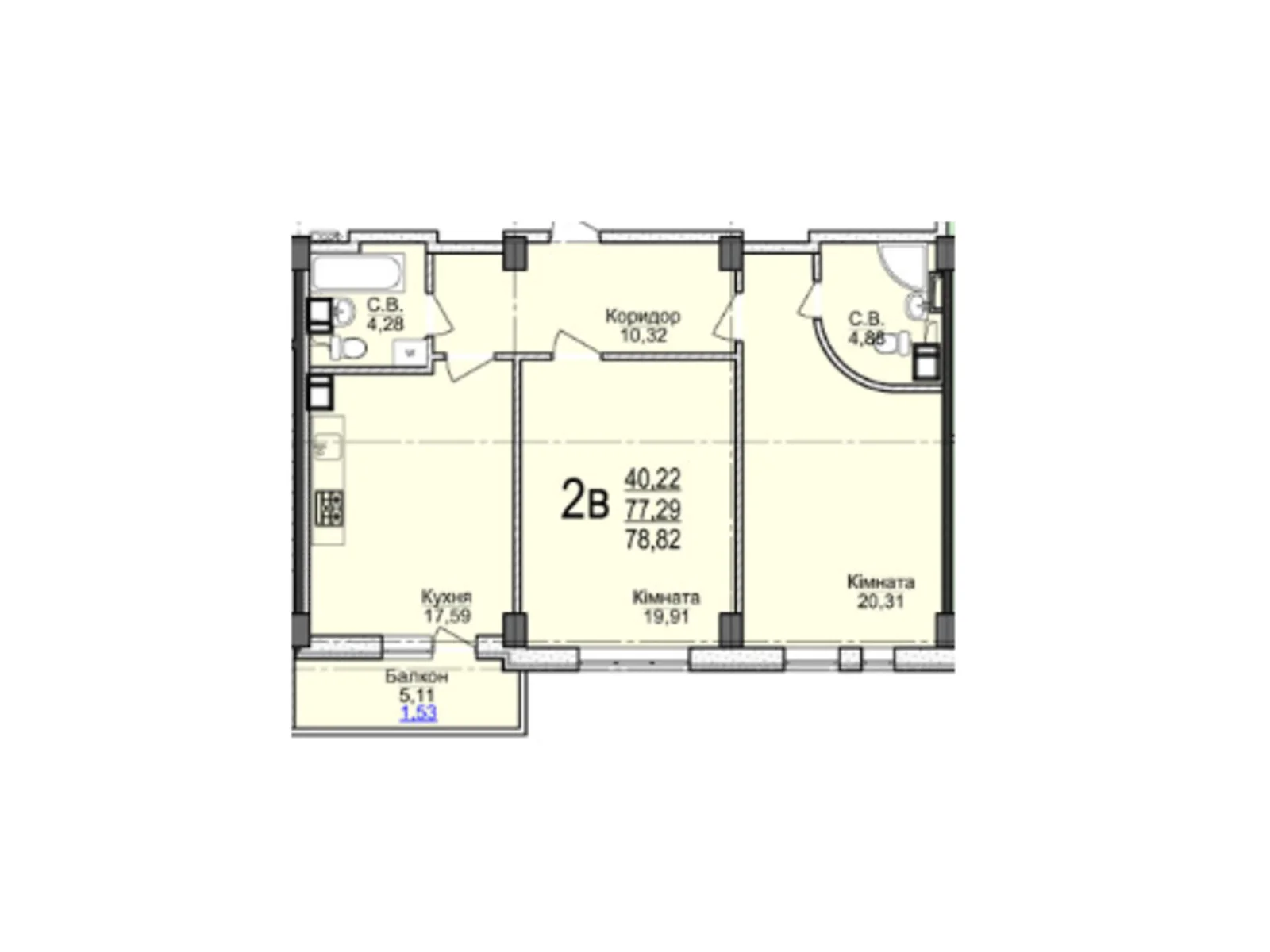 Продается 2-комнатная квартира 76.89 кв. м в Черкассах - фото 1