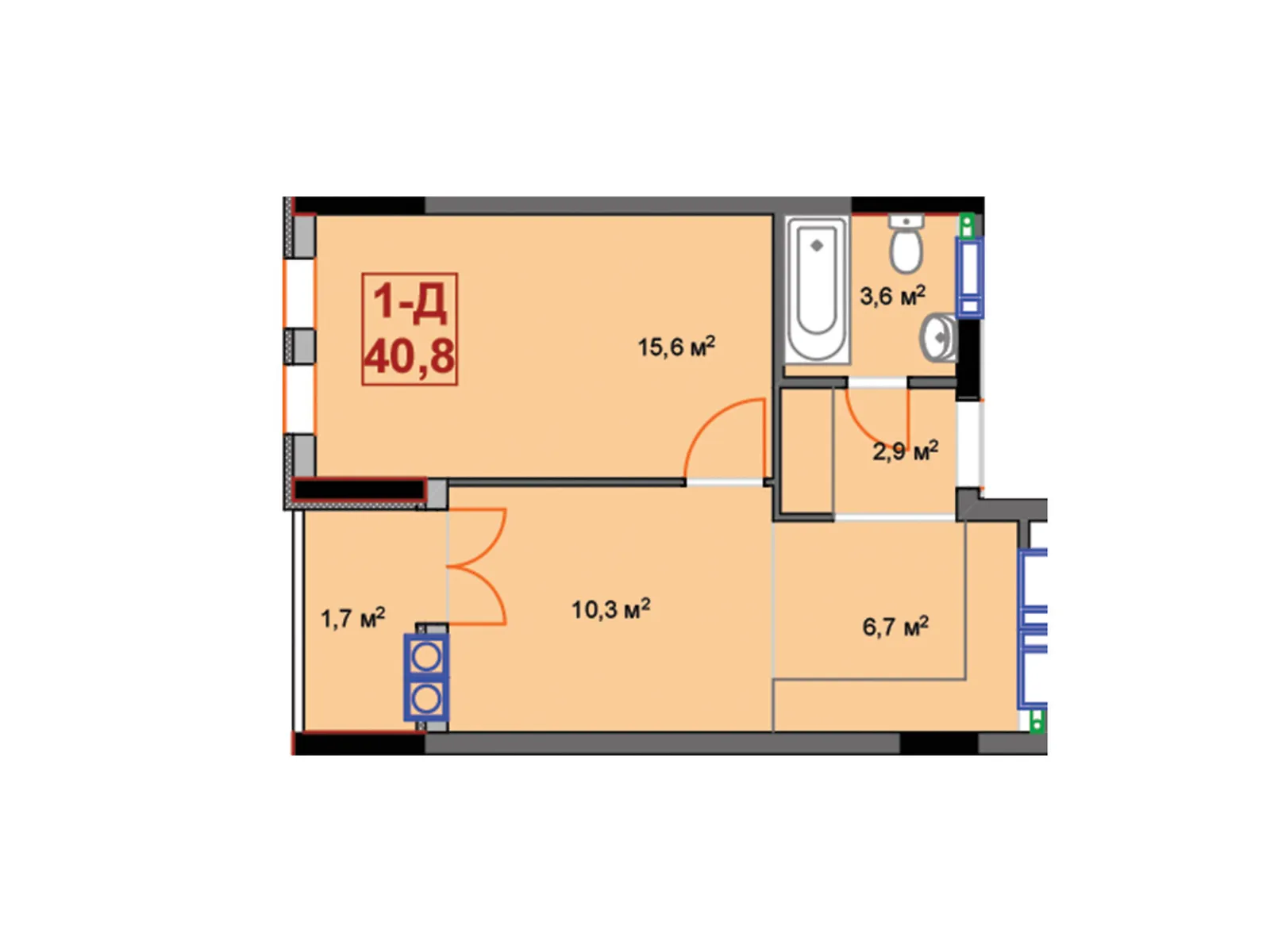Продається 1-кімнатна квартира 40.8 кв. м у Ірпені, вул. Університетська(Карла Маркса), 1Т - фото 1