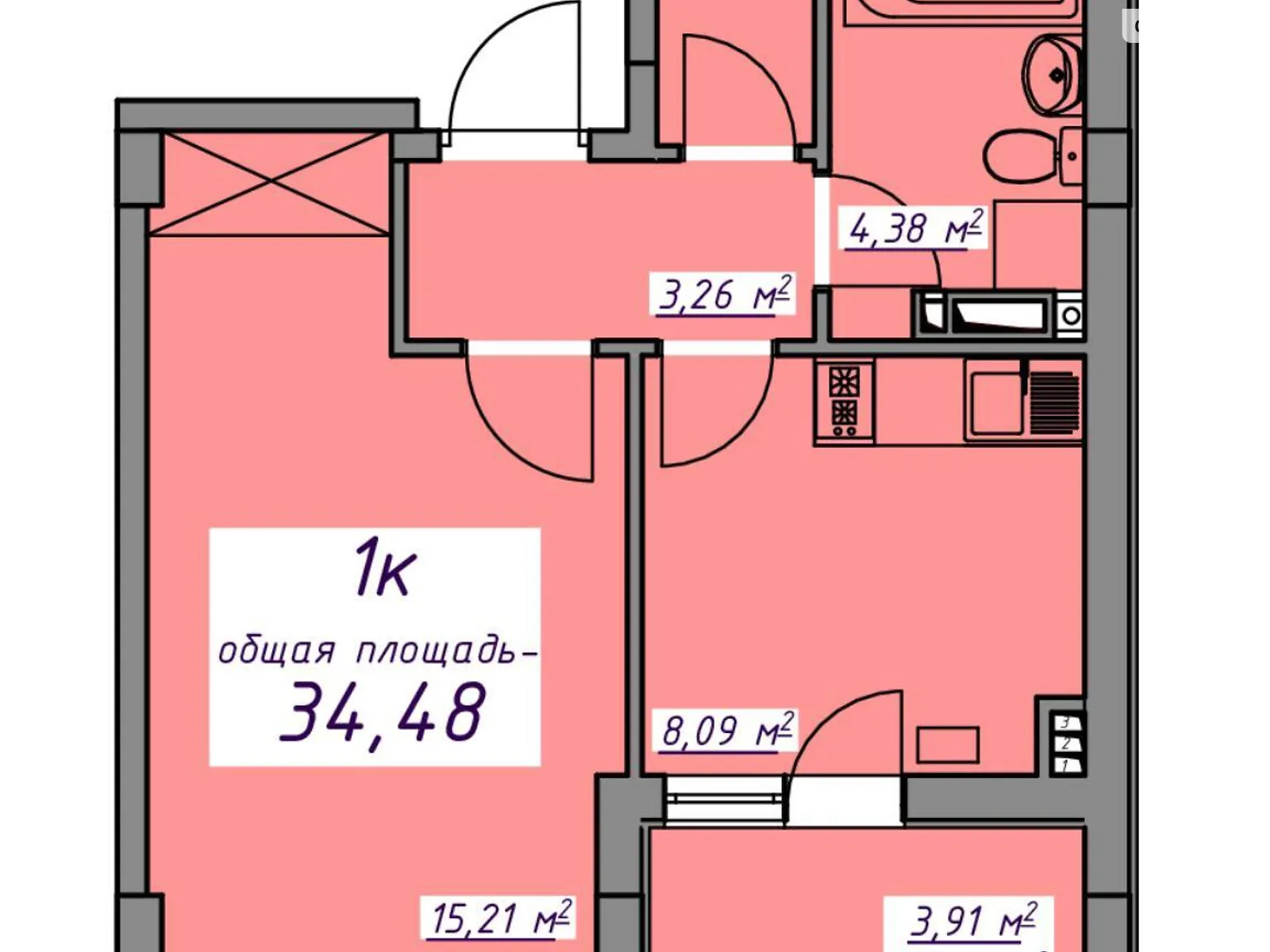 Продается 1-комнатная квартира 34.48 кв. м в Авангарде, ул. Европейская - фото 1