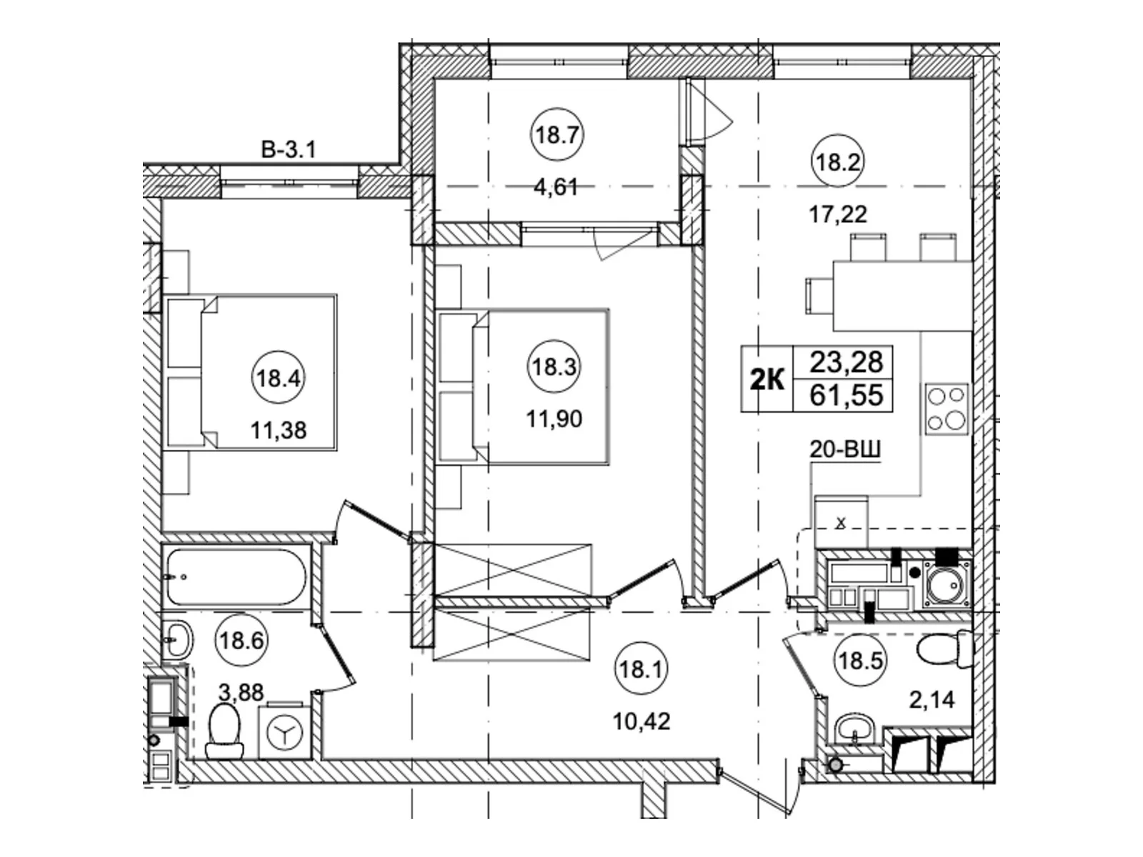 Продается 2-комнатная квартира 61.5 кв. м в Львове, ул. Зеленая, 115 - фото 1