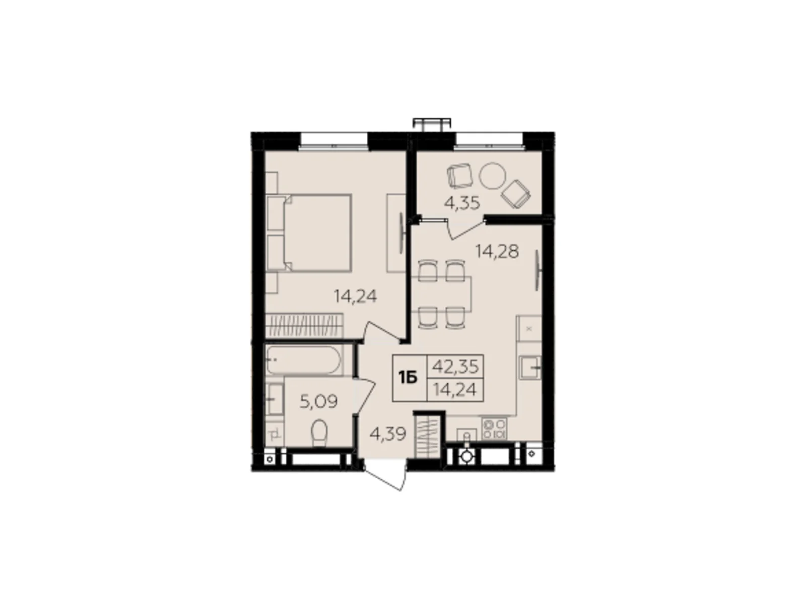 Продается 1-комнатная квартира 42.35 кв. м в Винницких Хуторах, Немировское шоссе, 94Е - фото 1