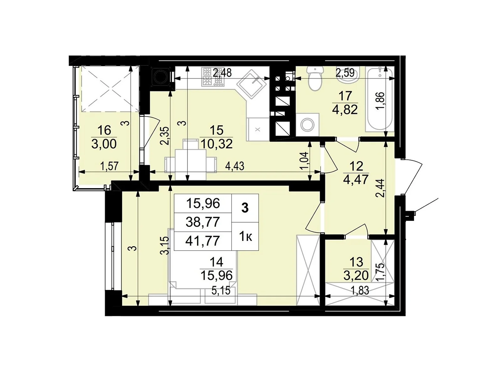 1-комнатная квартира 43.85 кв. м в Тернополе, ул. Стецька Ярослава, 20Б - фото 1