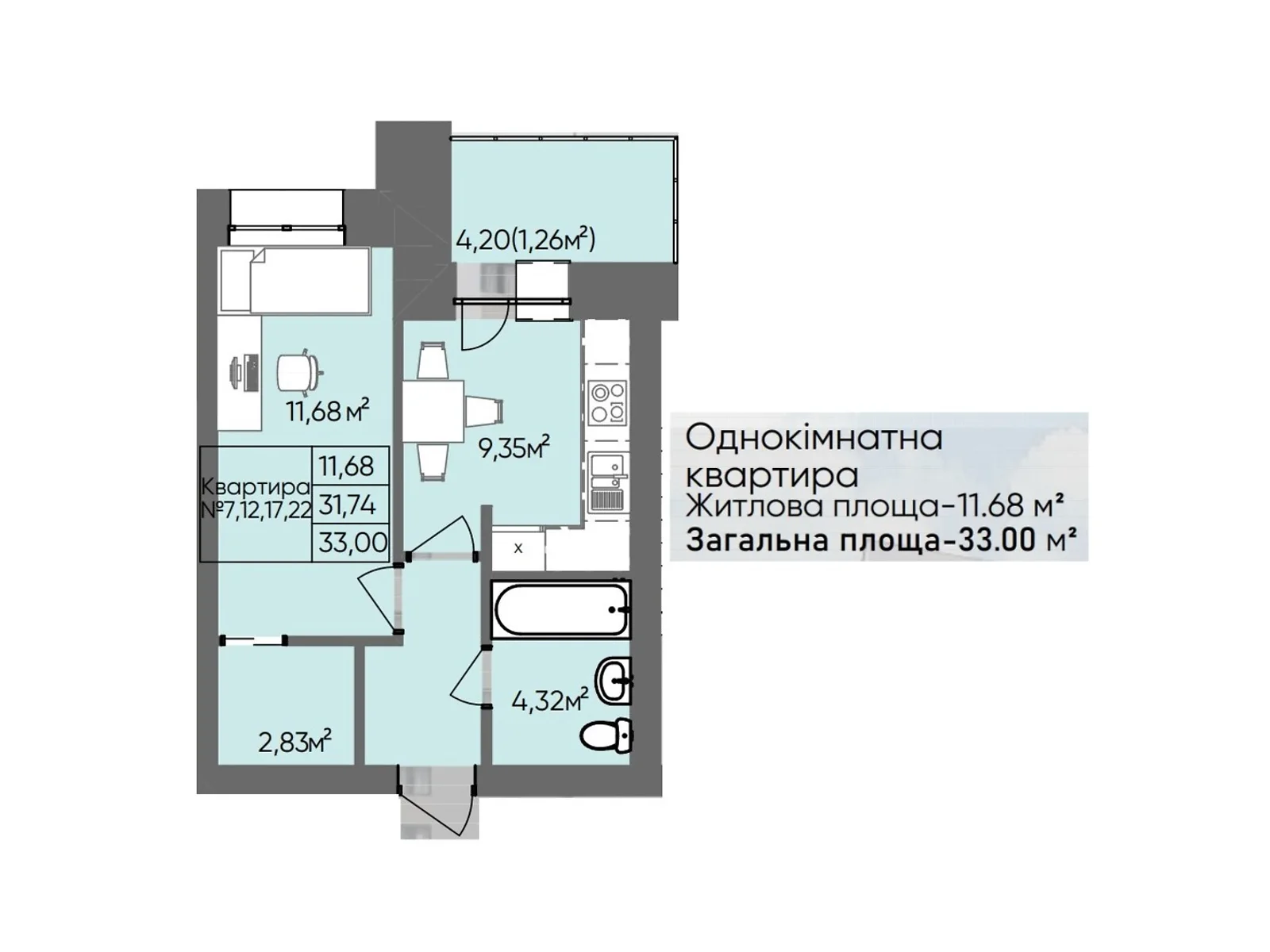 1-кімнатна квартира 33 кв. м у Тернополі, вул. Сахарова Андрія Академіка - фото 1