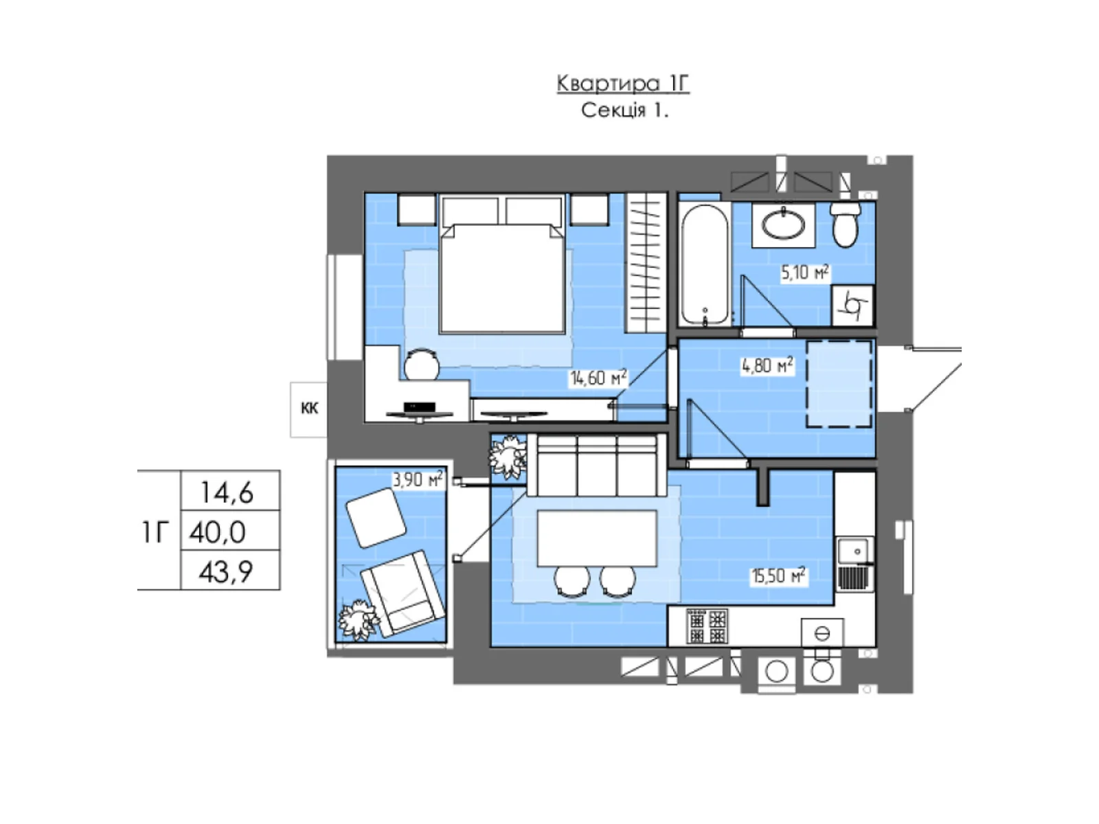 Продається 1-кімнатна квартира 43.9 кв. м у Рівному, вул. Василя Червонія(Гагаріна) - фото 1