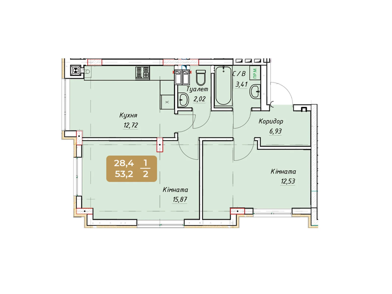 Продается 2-комнатная квартира 53.2 кв. м в Крюковщине, ул. Парковая, 12 - фото 1