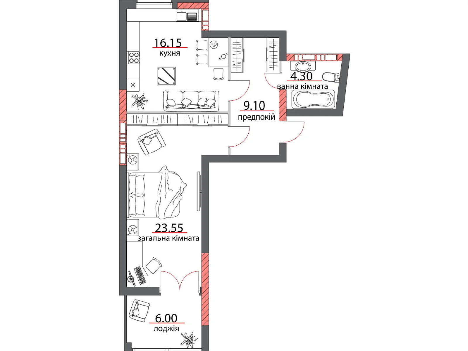 Продається 1-кімнатна квартира 60.9 кв. м у Полтаві, вул. Шевченка, 96А - фото 1