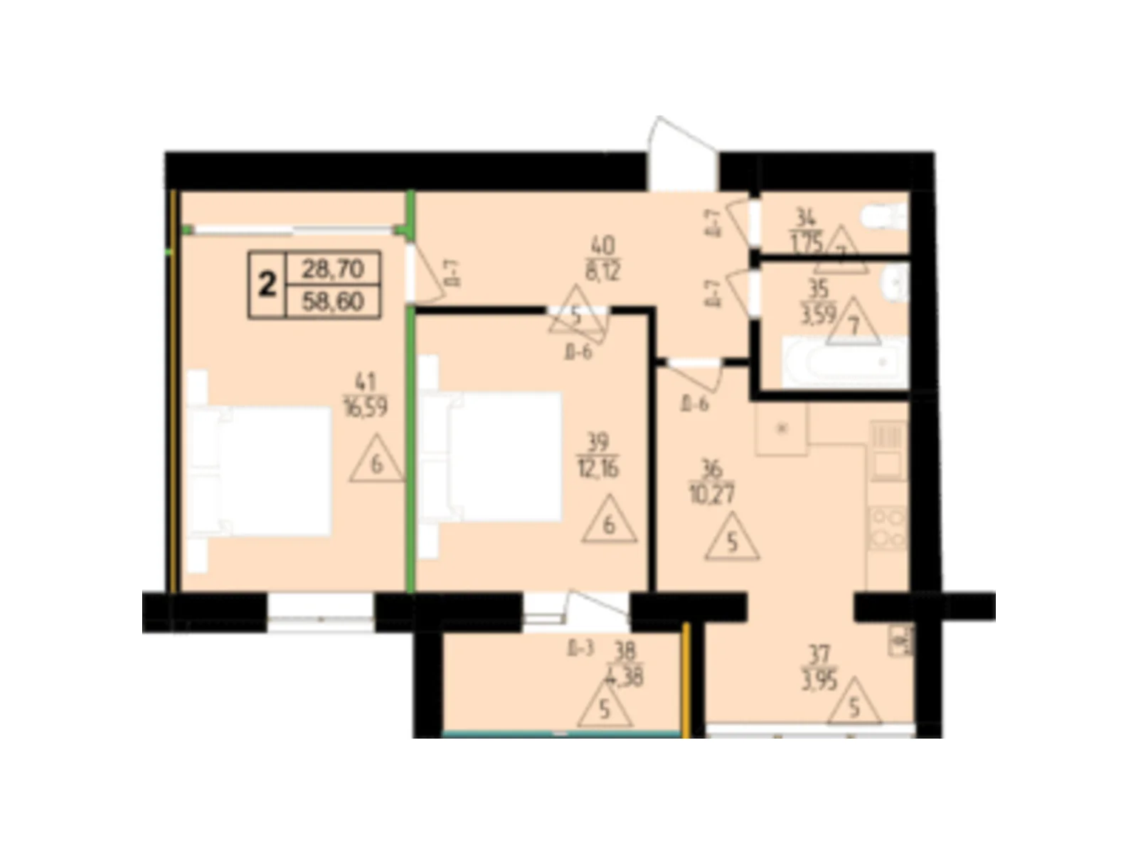 Продается 2-комнатная квартира 58.6 кв. м в Мукачеве, ул. Илоны Зрини - фото 1