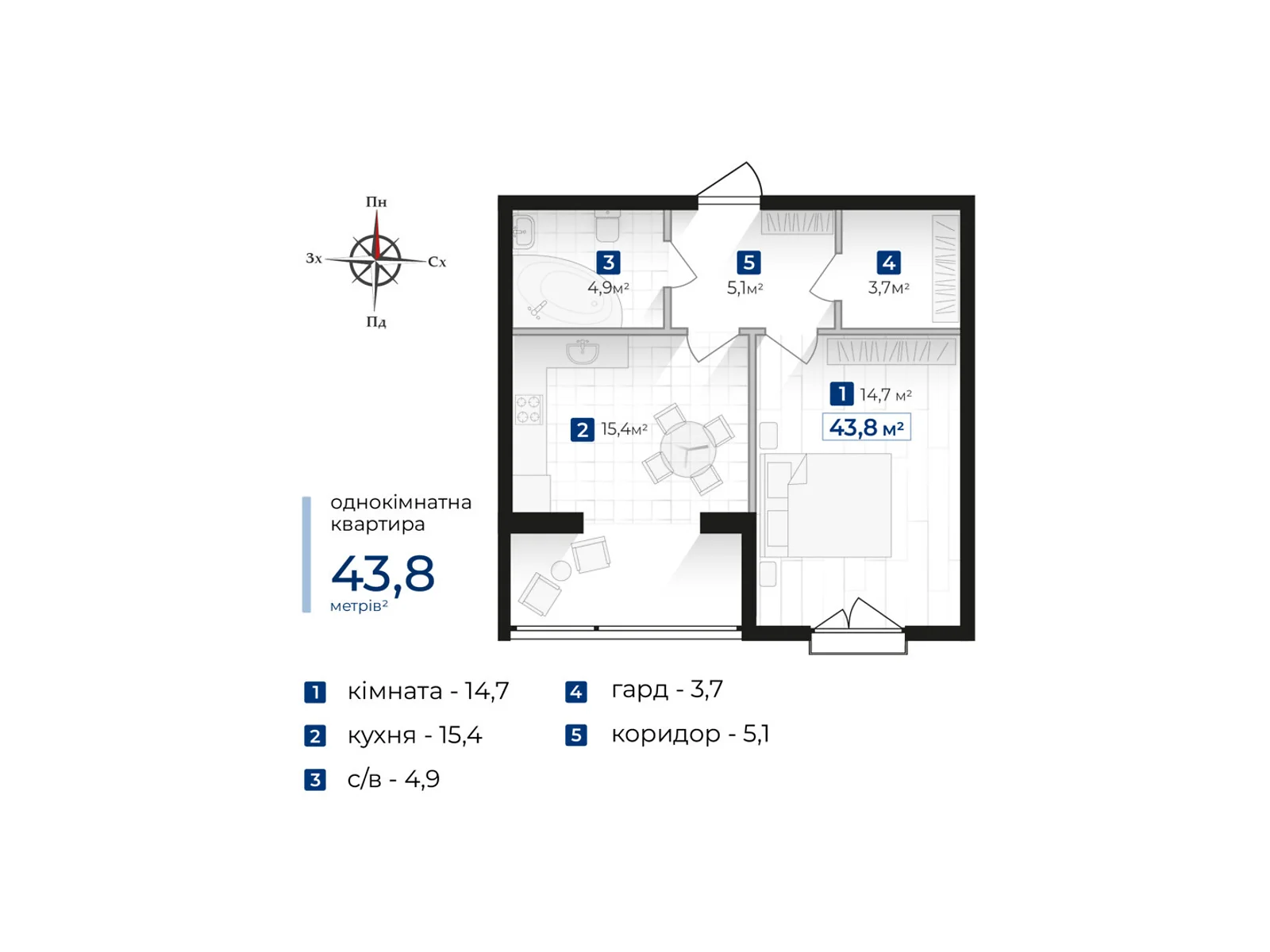 Продається 1-кімнатна квартира 43.8 кв. м у Крихівцях, вул. Довженка О., 31В - фото 1