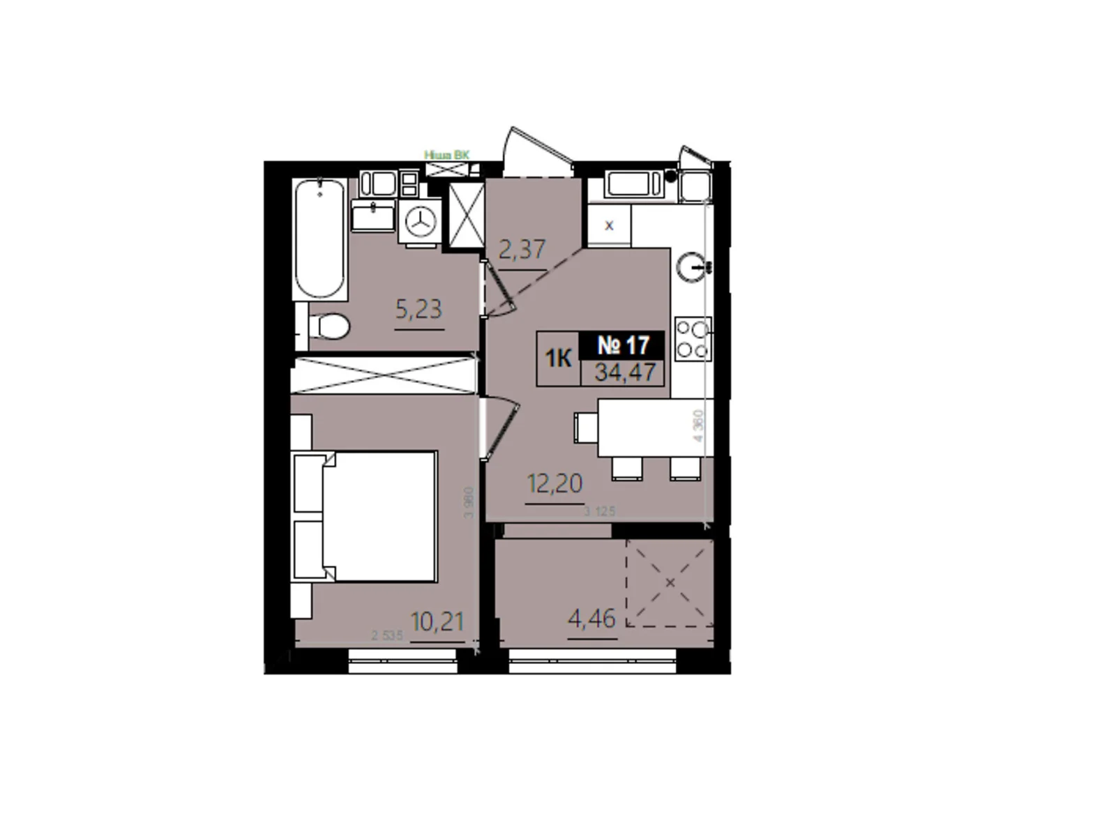 Продается 1-комнатная квартира 34.47 кв. м в Солонке, ул. Стрыйская, 1М - фото 1