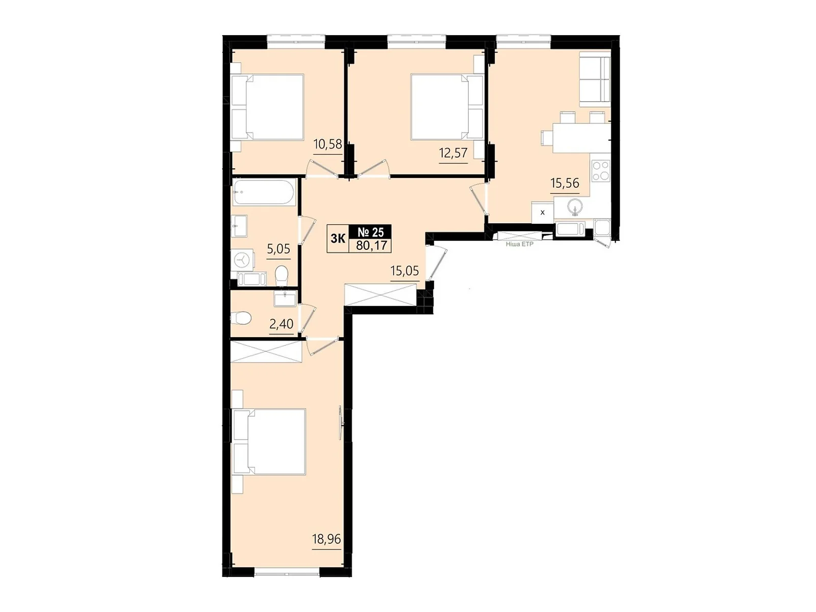 Продается 3-комнатная квартира 80.17 кв. м в Солонке, ул. Стрыйская, 1М - фото 1