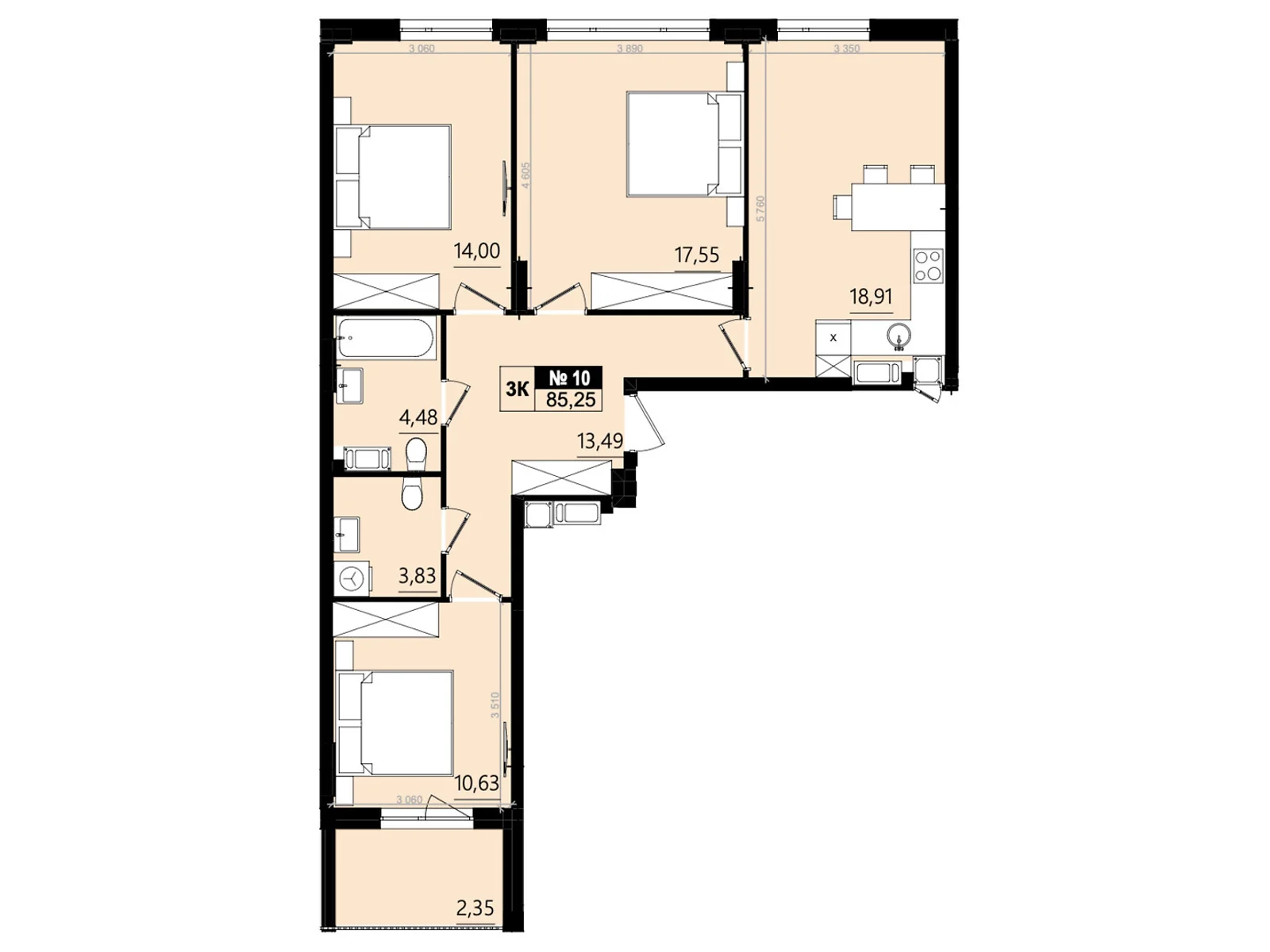 Продается 3-комнатная квартира 85.24 кв. м в Солонке, ул. Стрыйская, 1М - фото 1