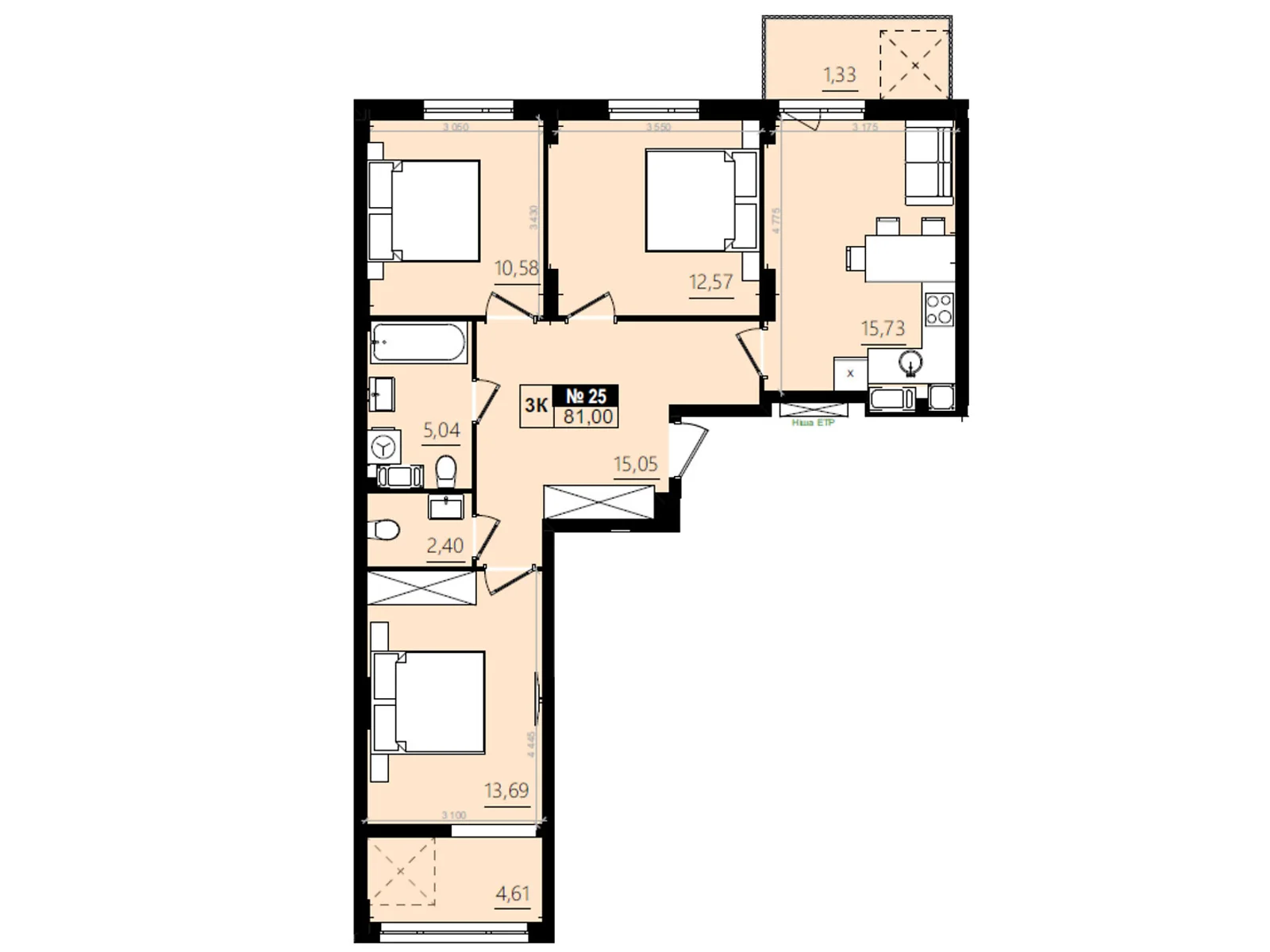Продається 3-кімнатна квартира 81 кв. м у Солонці, вул. Стрийська, 1М - фото 1