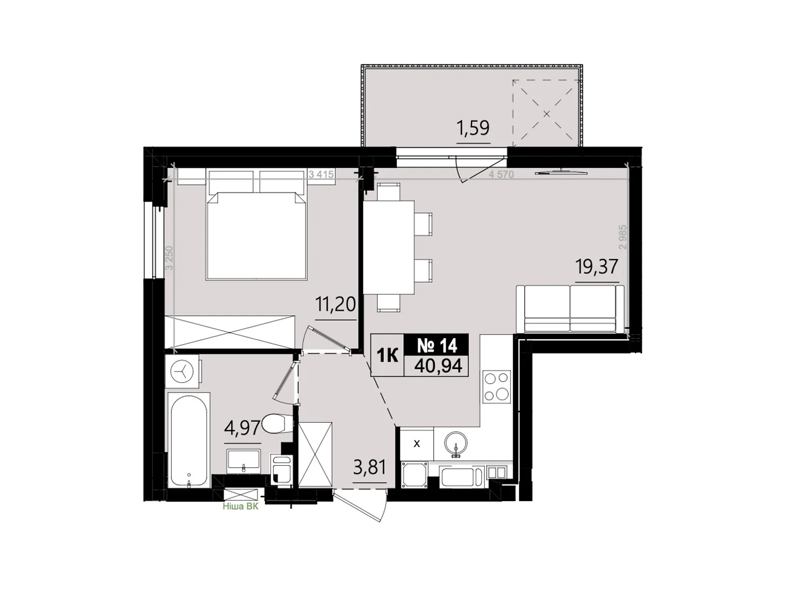Продается 1-комнатная квартира 40.94 кв. м в Солонке, ул. Стрыйская, 1М - фото 1