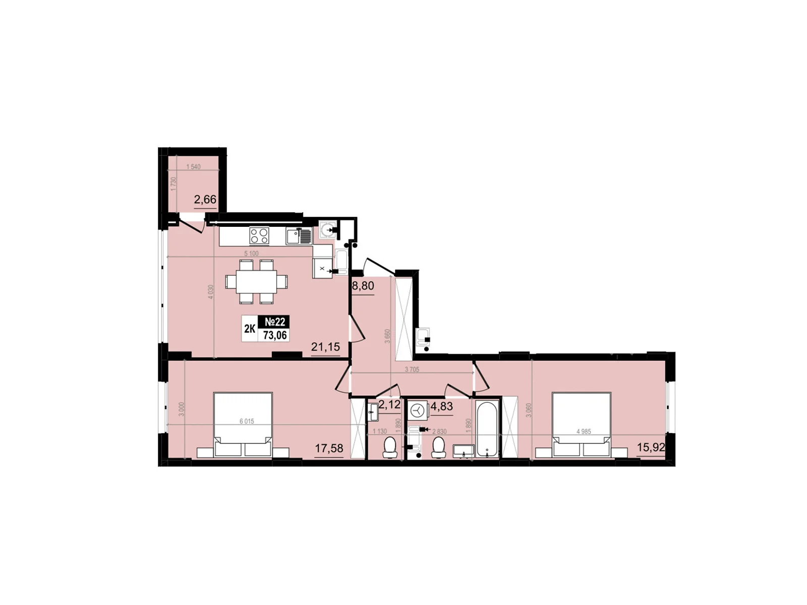Продается 2-комнатная квартира 73.06 кв. м в Винниках, ул. Лесная - фото 1