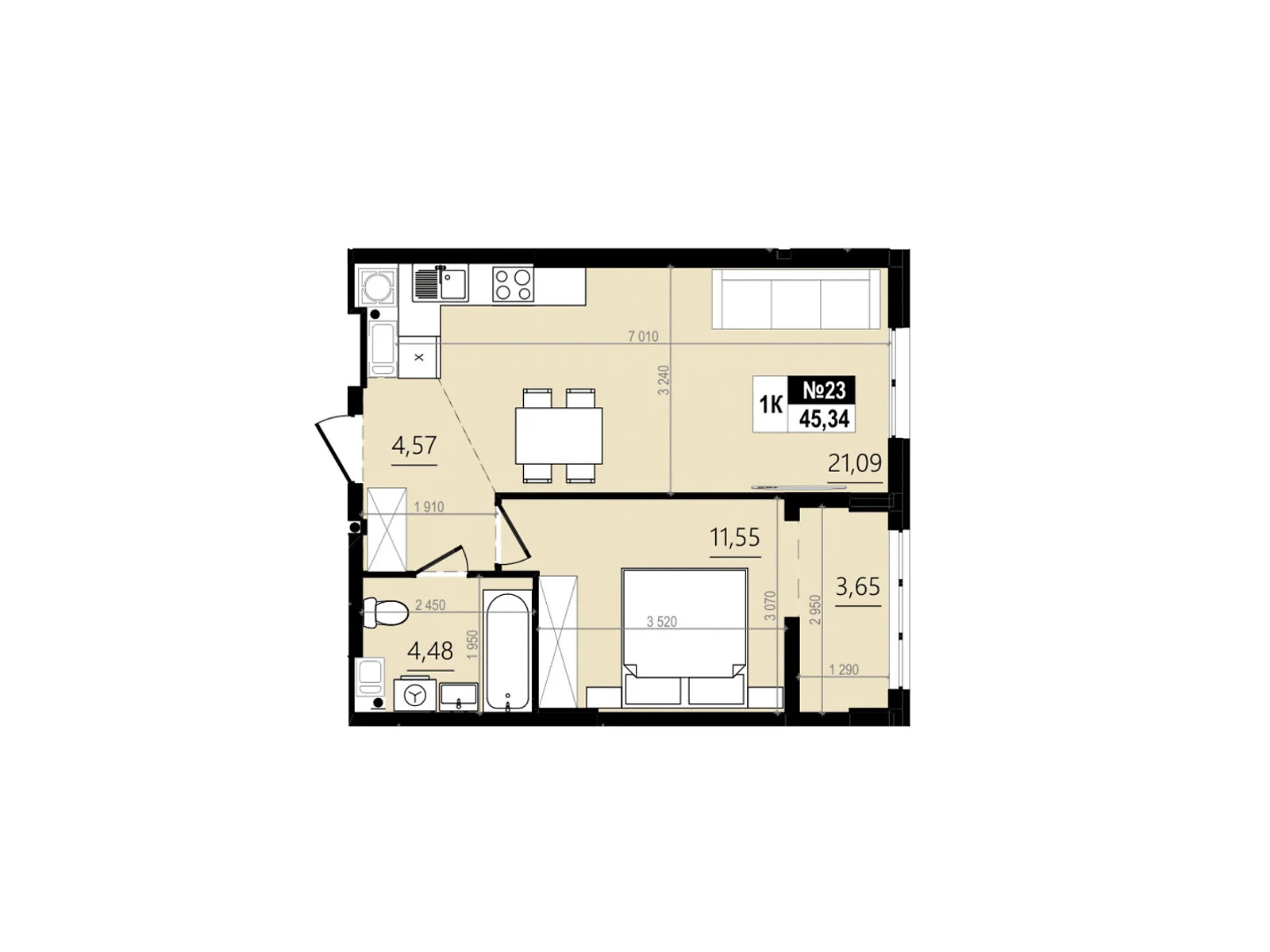 Продается 1-комнатная квартира 45.34 кв. м в Винниках, ул. Лесная - фото 1