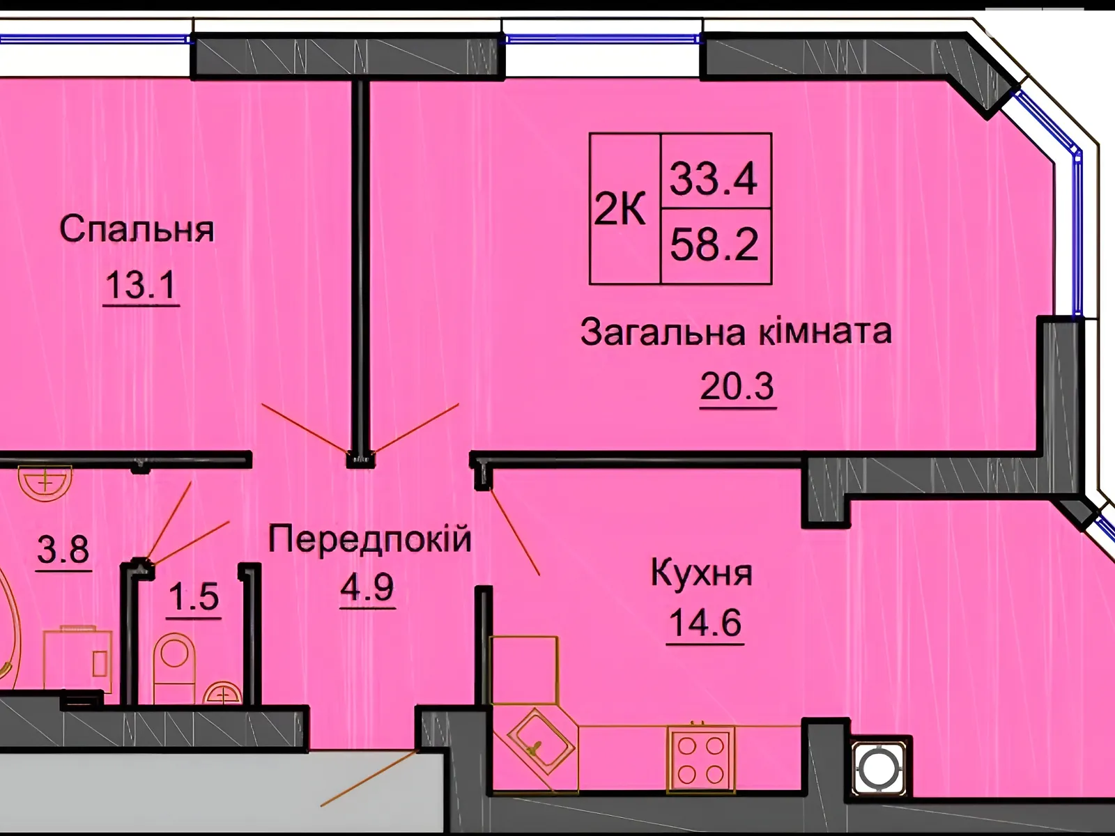Продається 2-кімнатна квартира 58.2 кв. м у Софіївській Борщагівці, вул. Клубна, 12Б - фото 1
