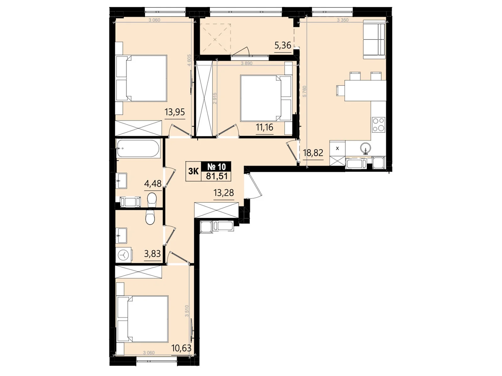 Продается 3-комнатная квартира 81.51 кв. м в Солонке, ул. Стрыйская, 1М - фото 1