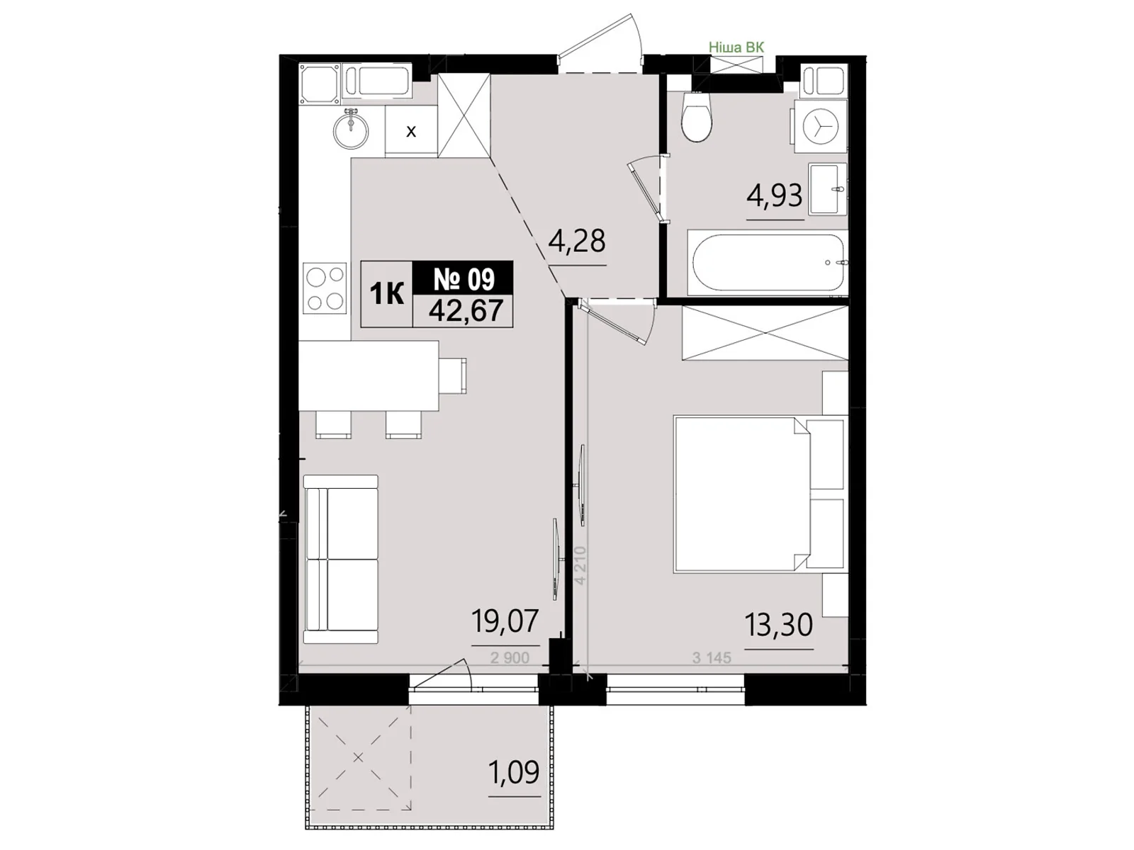 Продается 1-комнатная квартира 42.67 кв. м в Солонке, ул. Стрыйская, 1М - фото 1