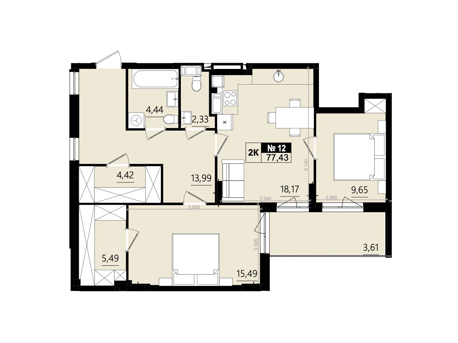 Продается 2-комнатная квартира 77.59 кв. м в Солонке, ул. Стрыйская, 1М - фото 1