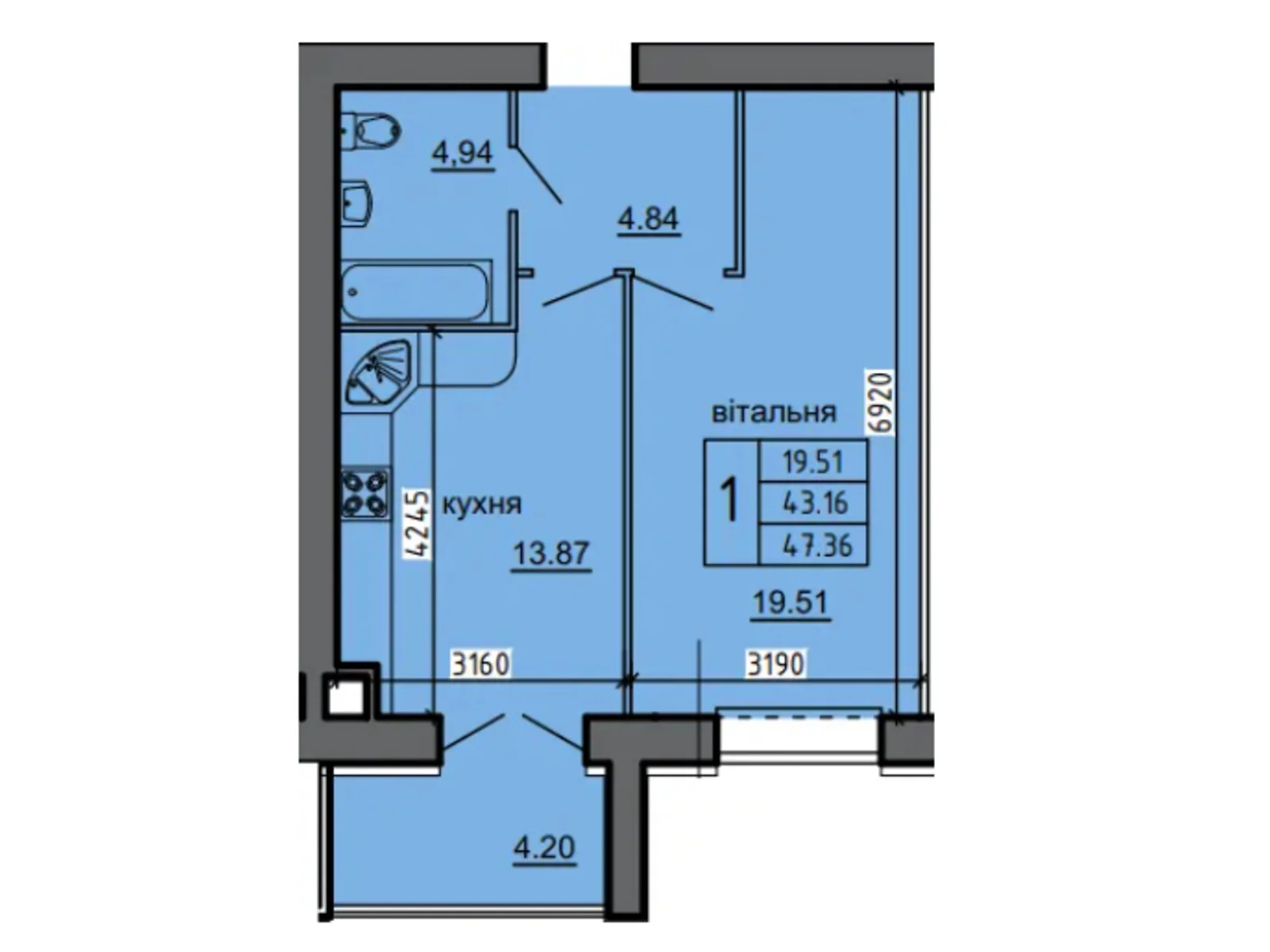Продается 1-комнатная квартира 47.36 кв. м в Байковцах, пер. Дубовецкий, 5 - фото 1