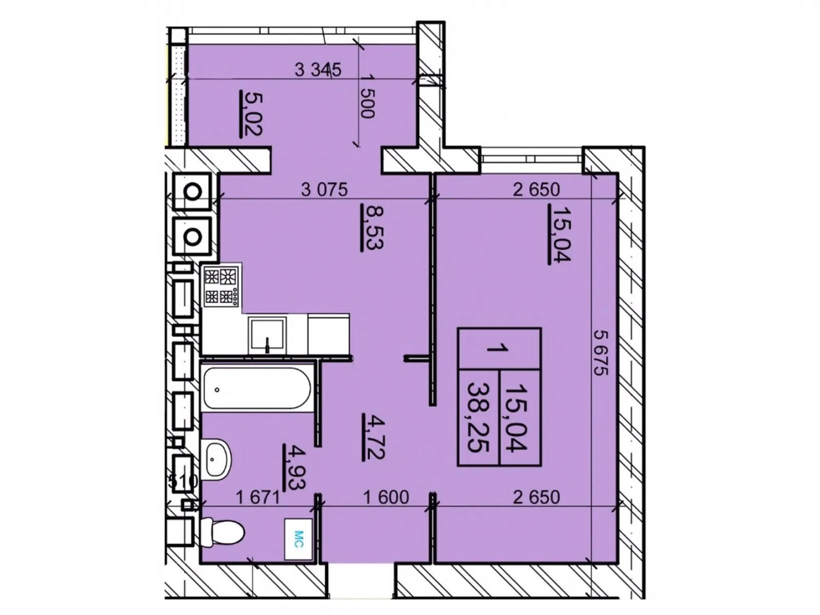 Продается 1-комнатная квартира 38.25 кв. м в Хмельницком, ул. Романа Шухевича(Курчатова), 8/4 - фото 1