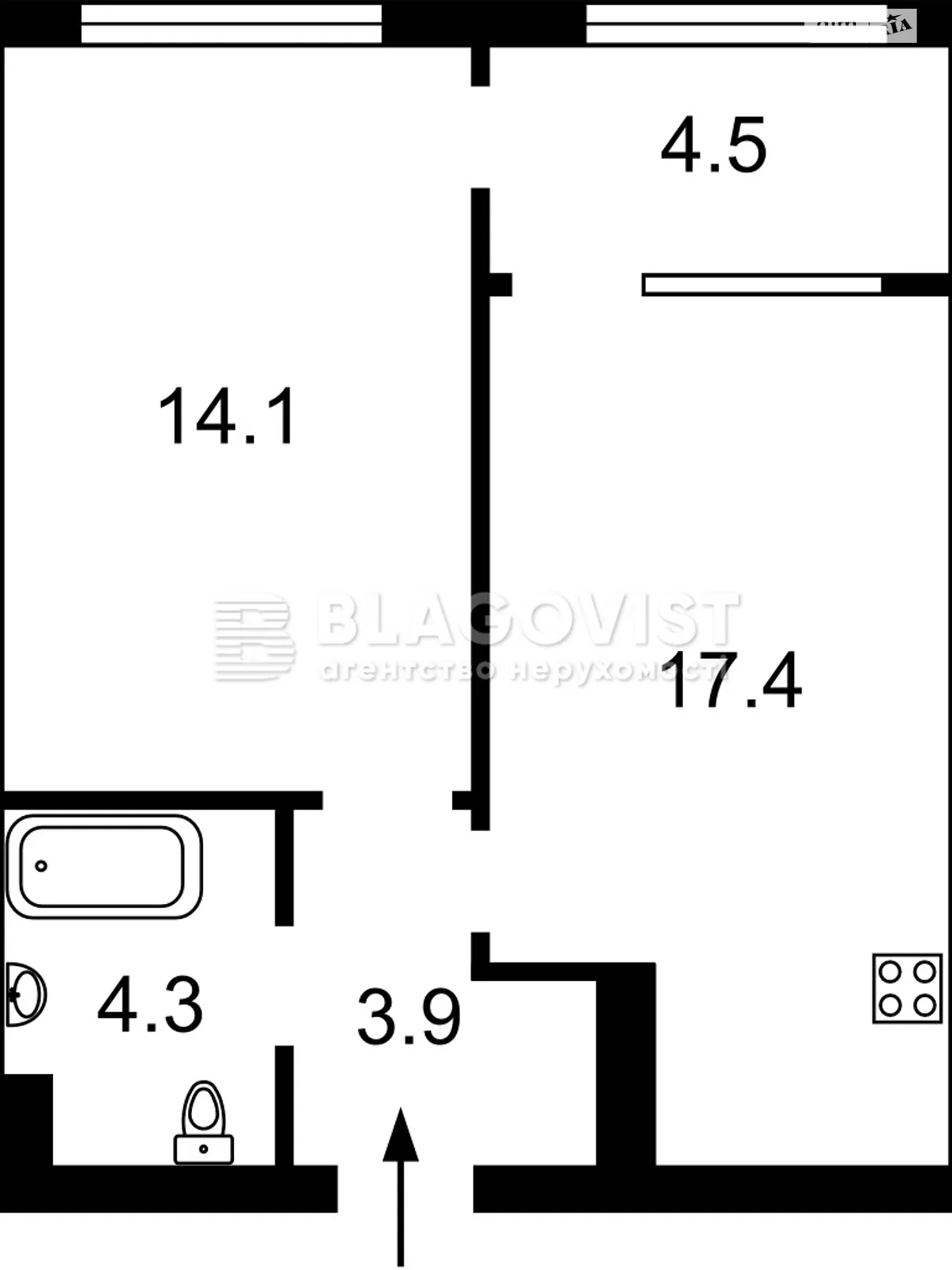 Продається 1-кімнатна квартира 43 кв. м у Києві, наб. Дніпровська, 16Г - фото 1