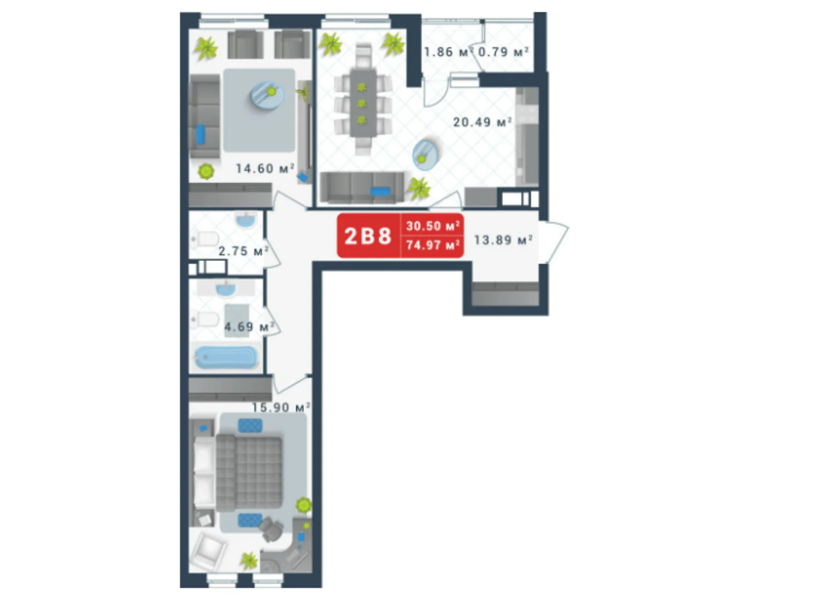 Продается 2-комнатная квартира 74.97 кв. м в Киеве, ул. Глеба Бабича(Канальная), 8 - фото 1
