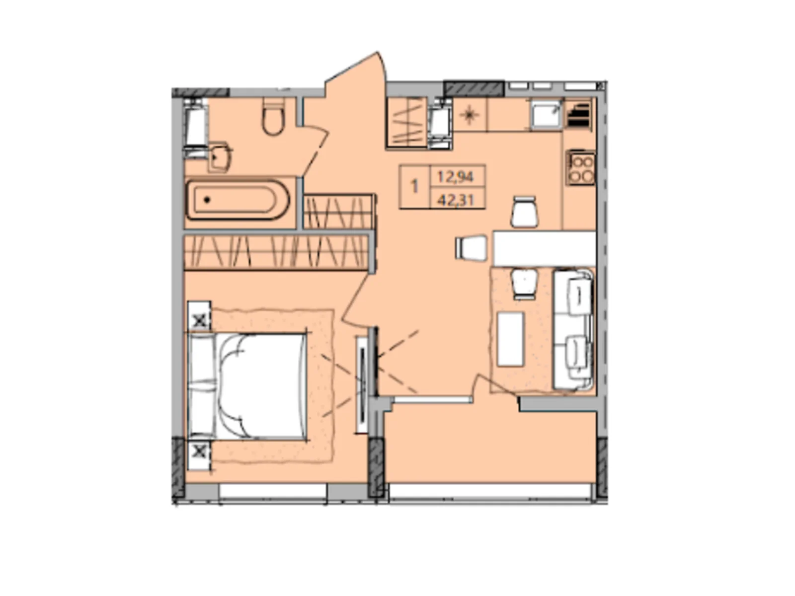Продается 1-комнатная квартира 42.41 кв. м в Одессе, ул. Академика Сахарова - фото 1